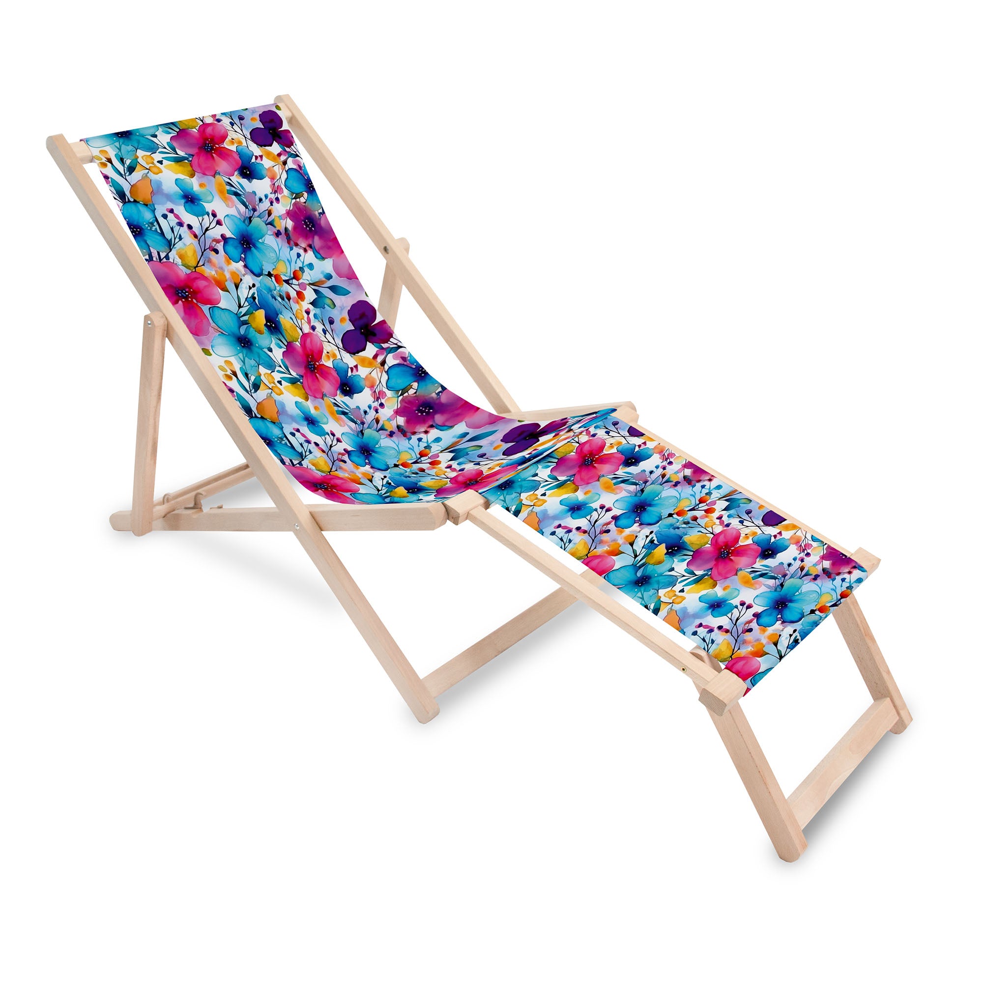 Holzliegestuhl mit Fußstütze Große Blumen