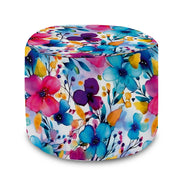 Round pouf footstool Big Flowers-Velvet