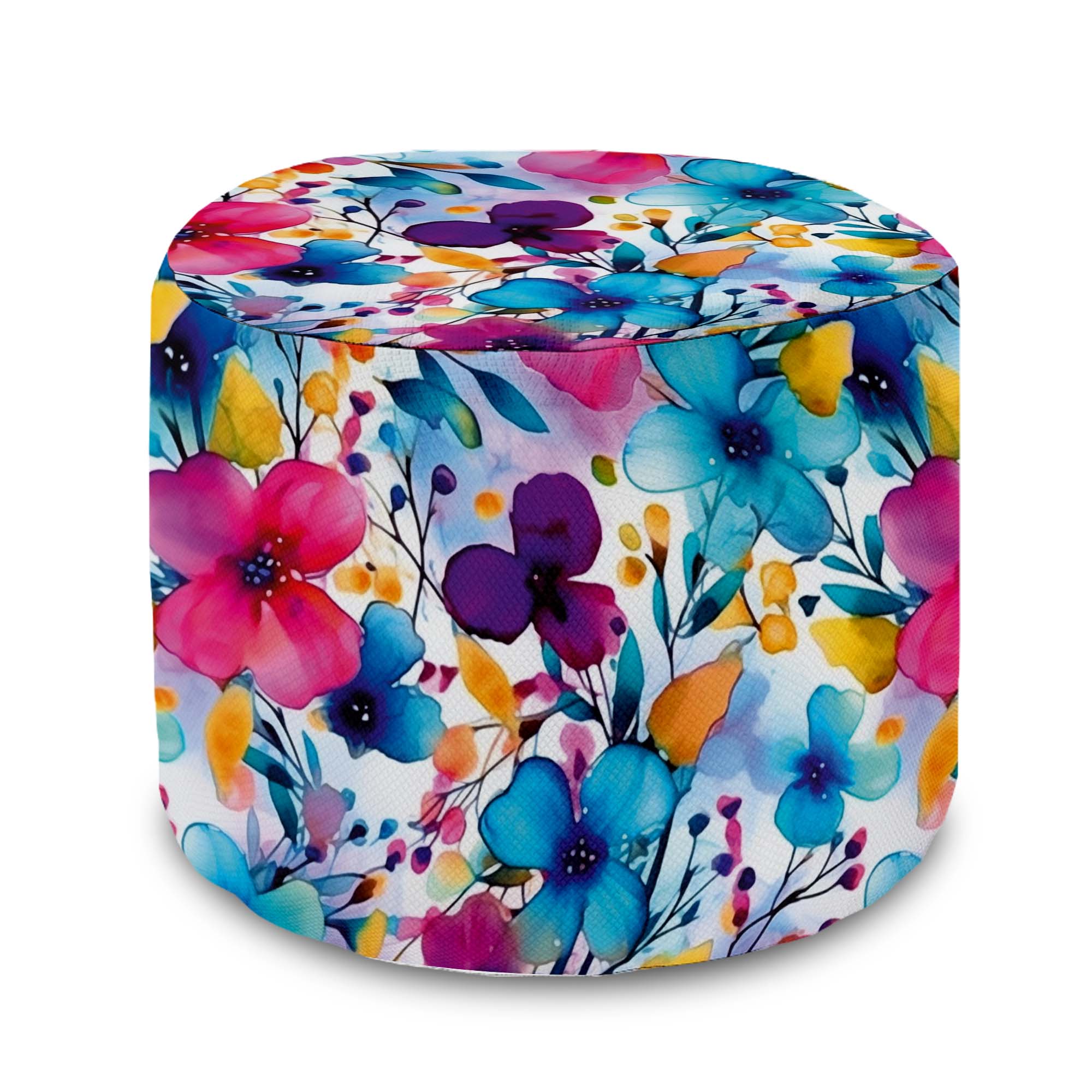 Round pouf footstool Big Flowers-Velvet