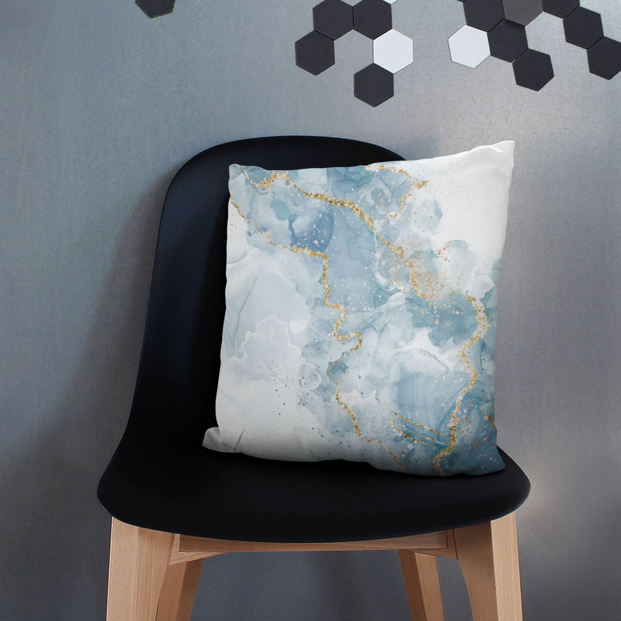 Kissen Blau Eleganter Marmor-Velvet