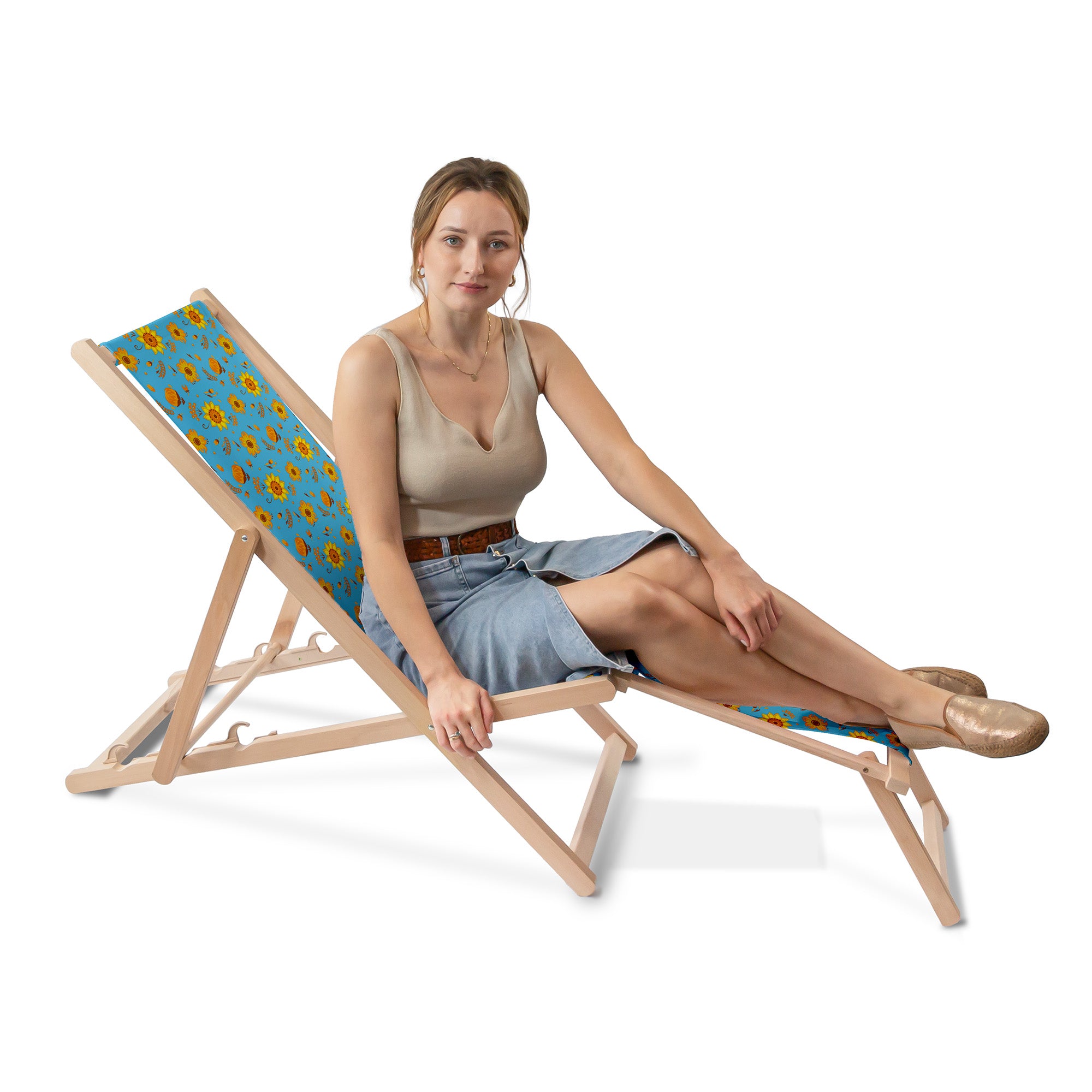 Holzliegestuhl mit Fußstütze Blue Paradise