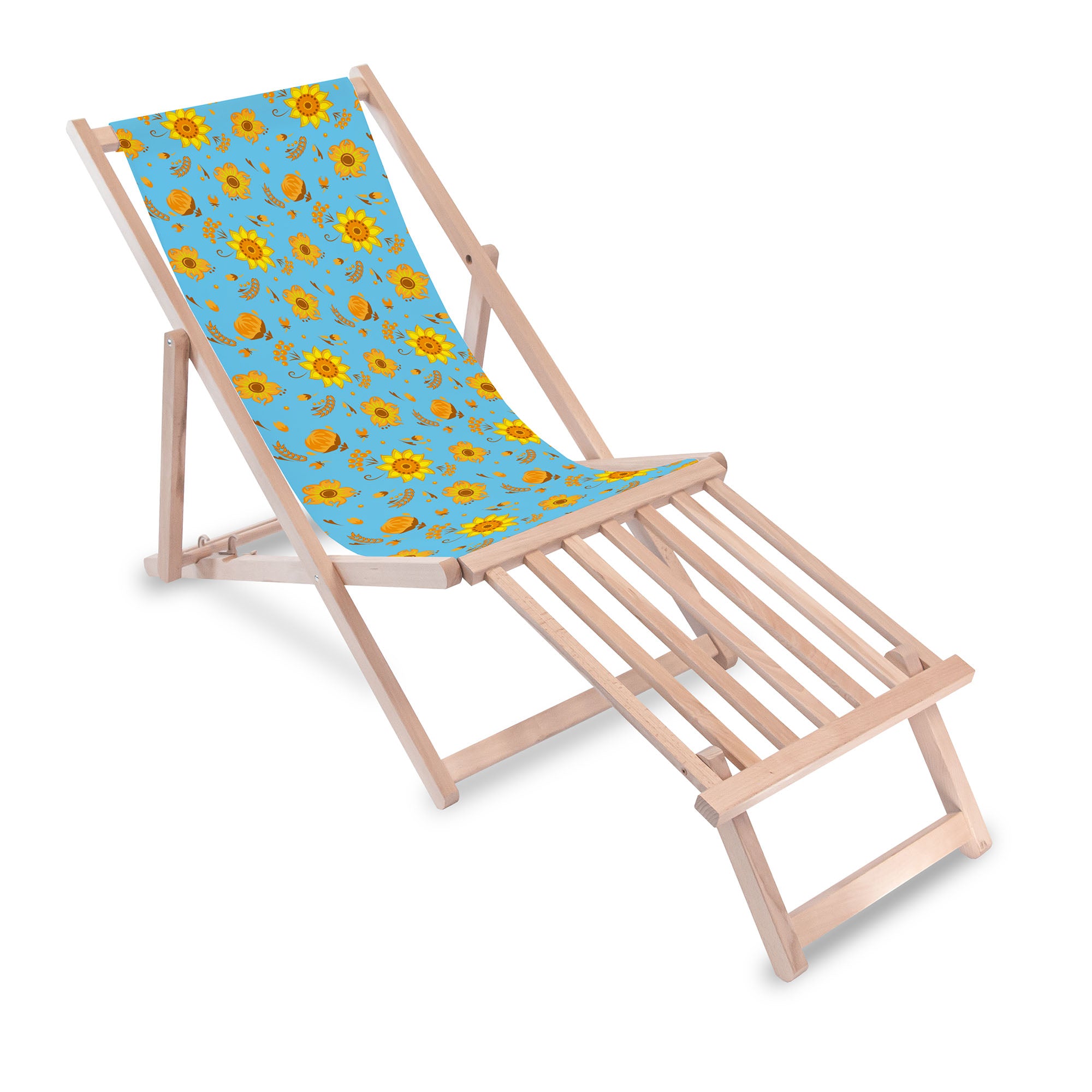 Holzliegestuhl mit Holzfußstütze Blue Paradise