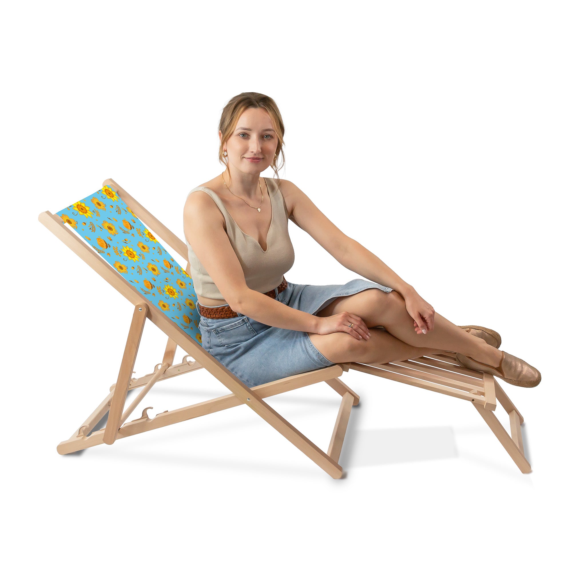 Holzliegestuhl mit Holzfußstütze Blue Paradise