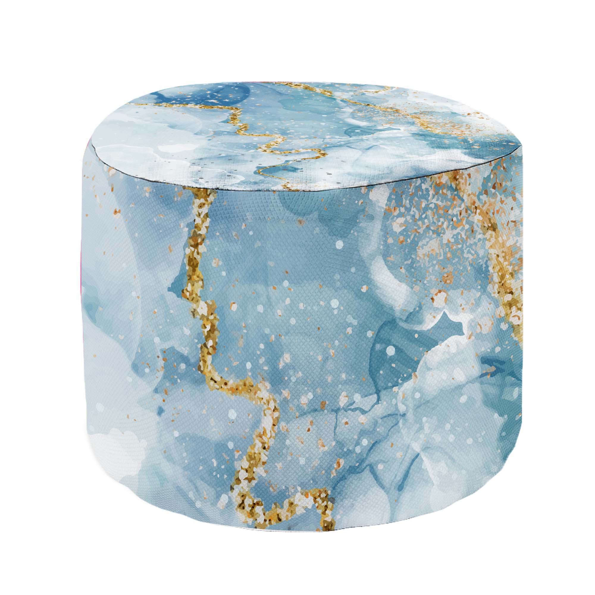 Round Pouf Footstool Blue Elegant Marble