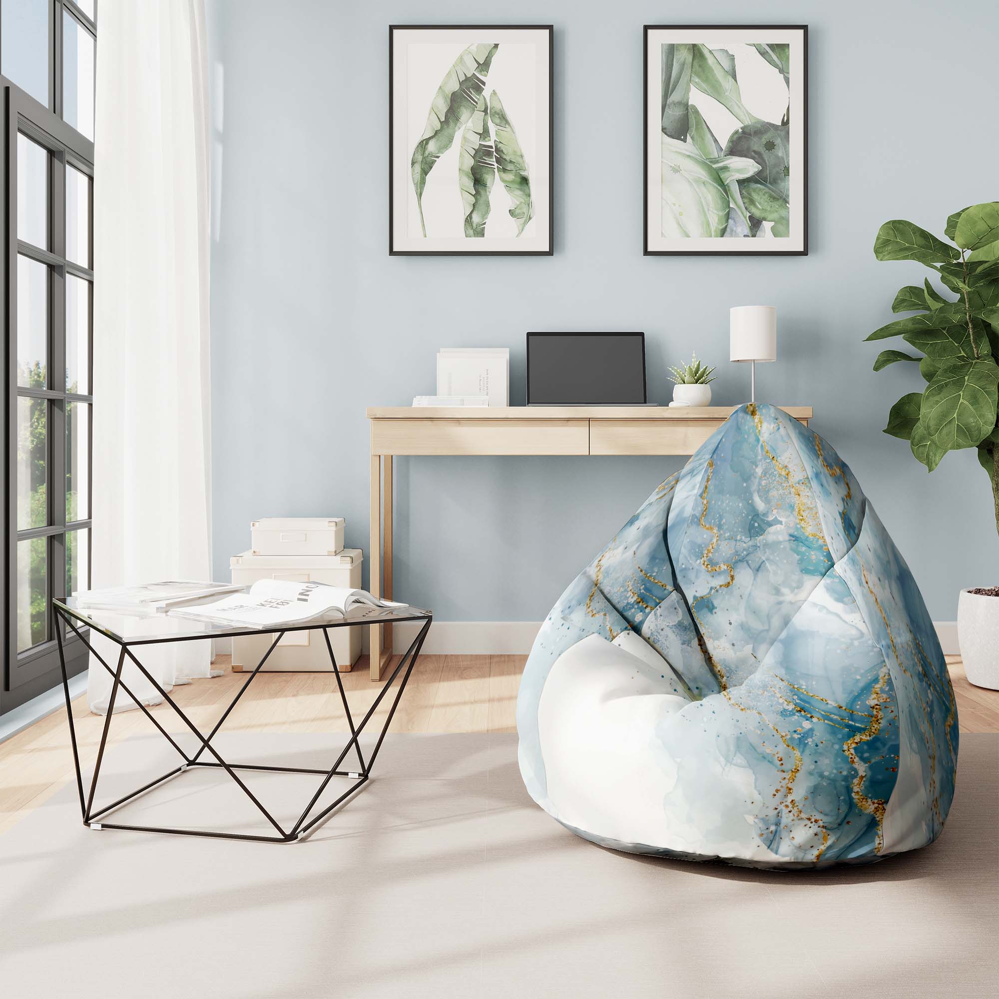 Sitzsack Birnenform Blau Eleganter Marmor-Oxford