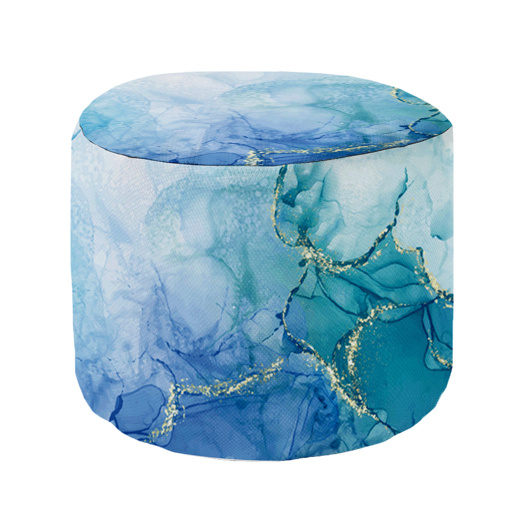 Round Pouf Footstool Blue Marble