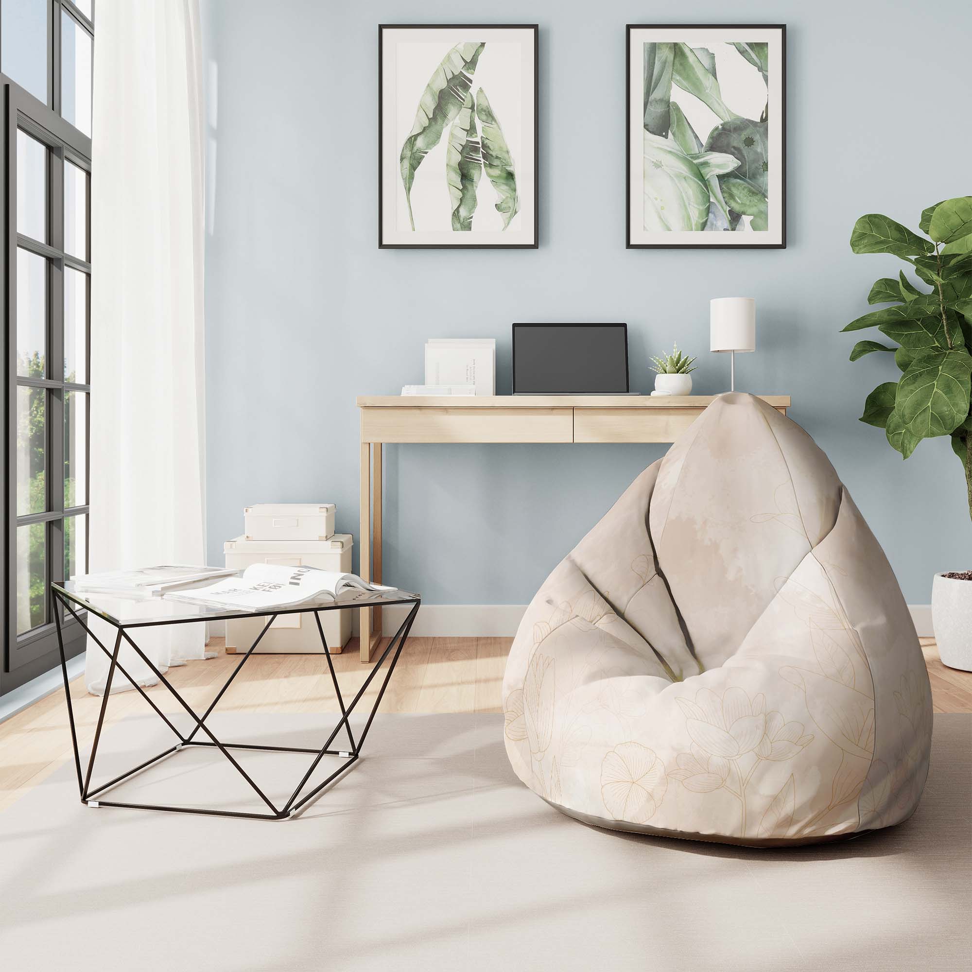 Puf Birnenform Beige Blumen