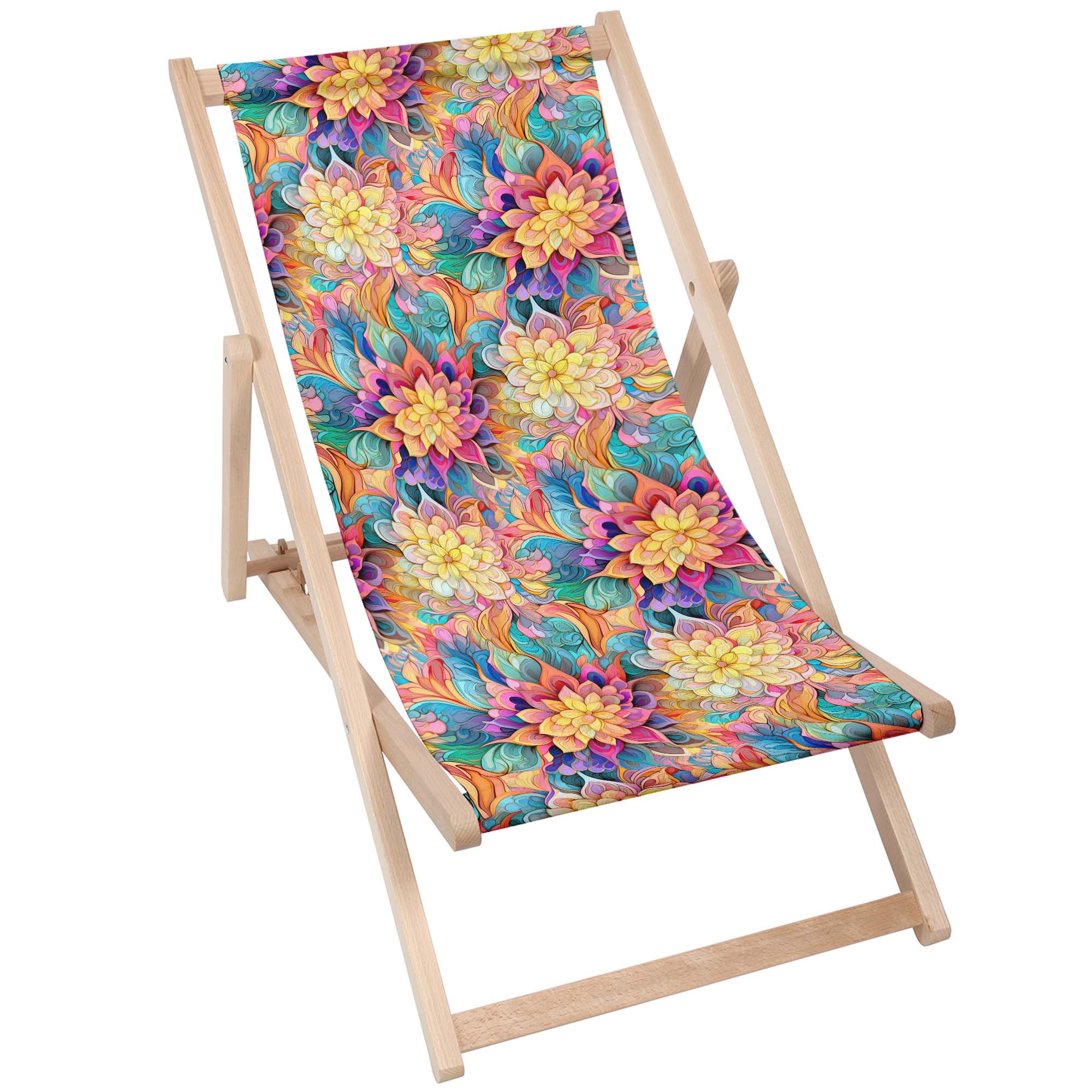 Holzliegestuhl Botanisches Blumenmuster Geometrisches Muster-S
