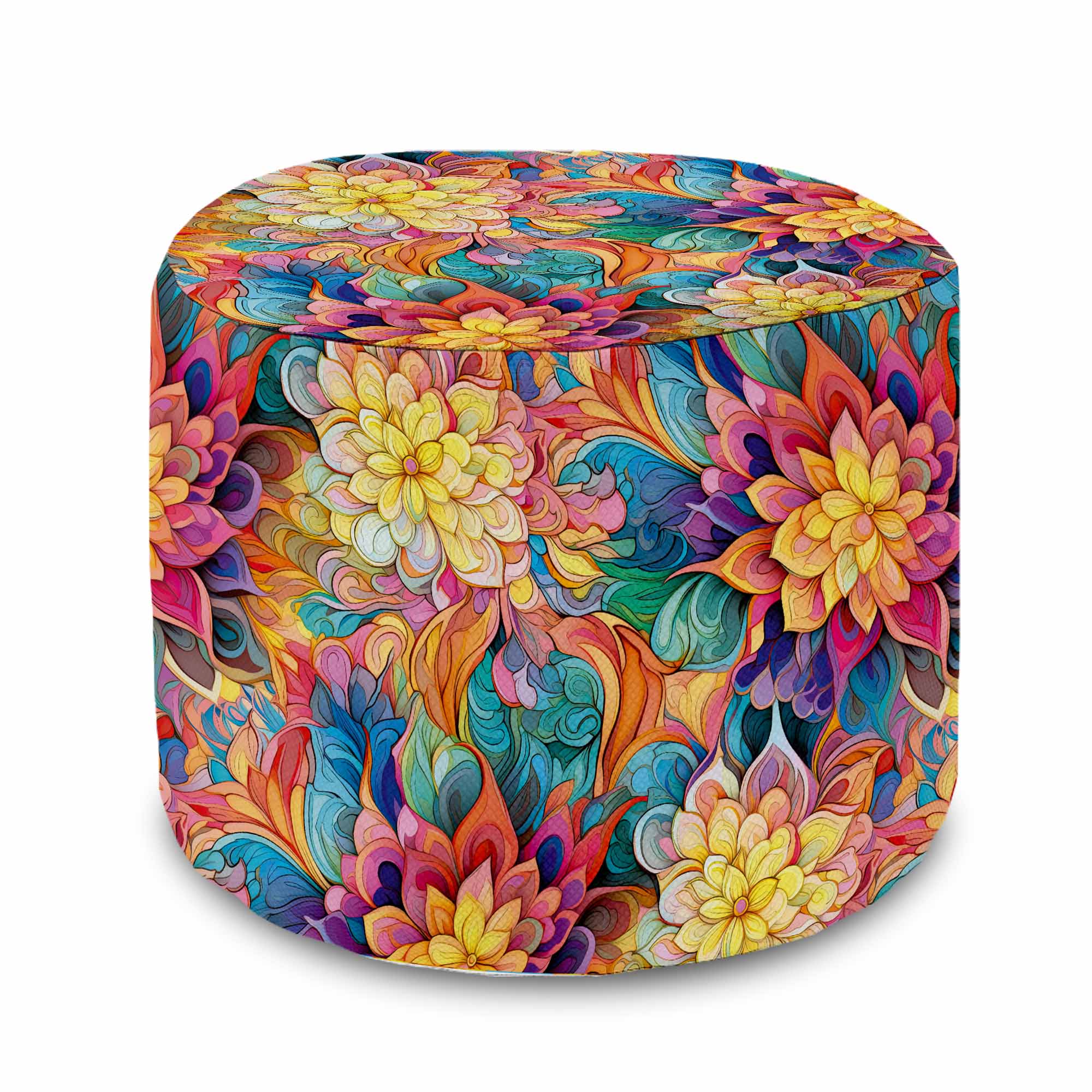 Round pouf footstool Botanical Floral Geometric Pattern-Oxford