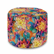 Round pouf footstool Botanical Floral Geometric Pattern-Velvet
