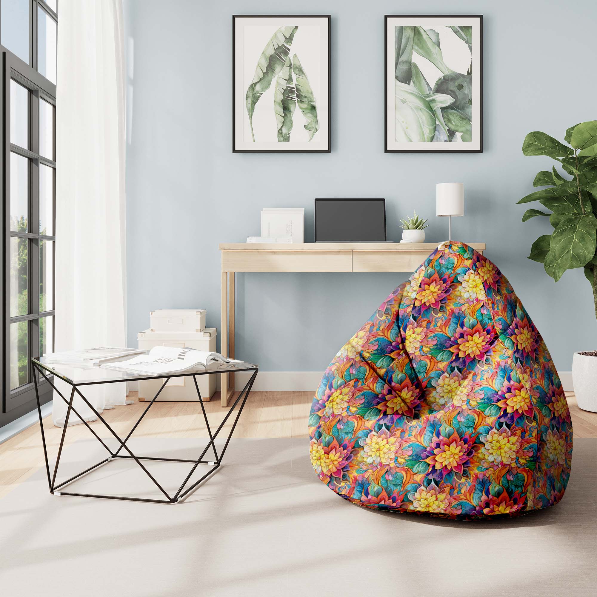Pearshape Pouf Botanical Floral Geometric Pattern-S-Velvet