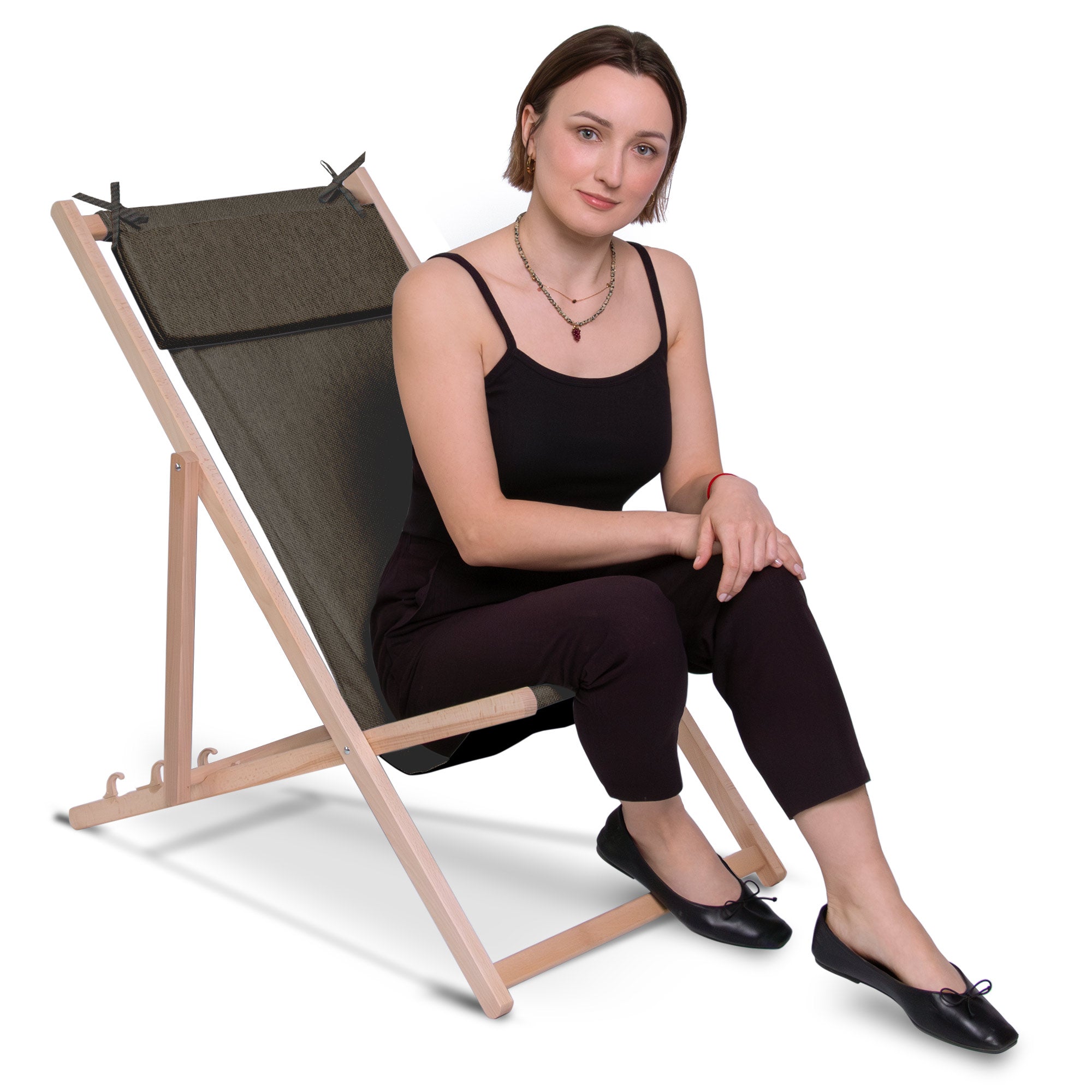 Holzliegestuhl mit Kissen Jeans-Imitat Chocolate Truffle