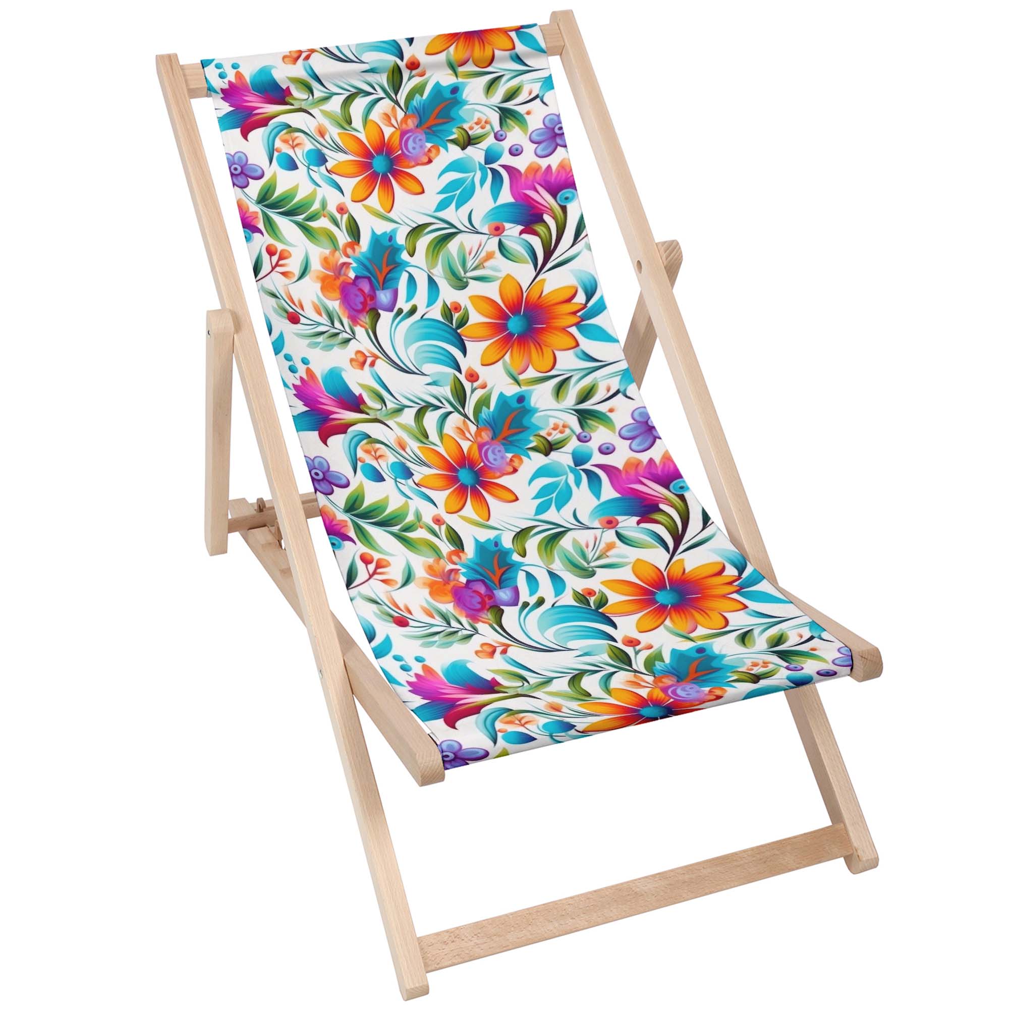 Holzliegestuhl Buntes Blumenmuster