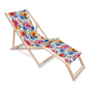 Holzliegestuhl mit Fußstütze Bunte Blumen