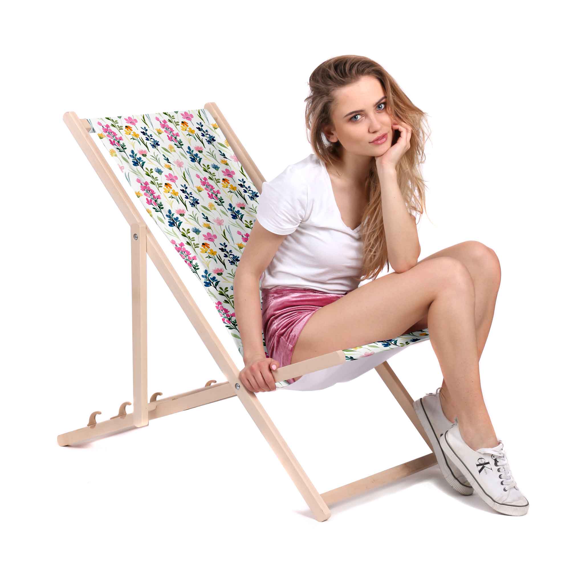 Holzliegestuhl Bunte Wildblumen