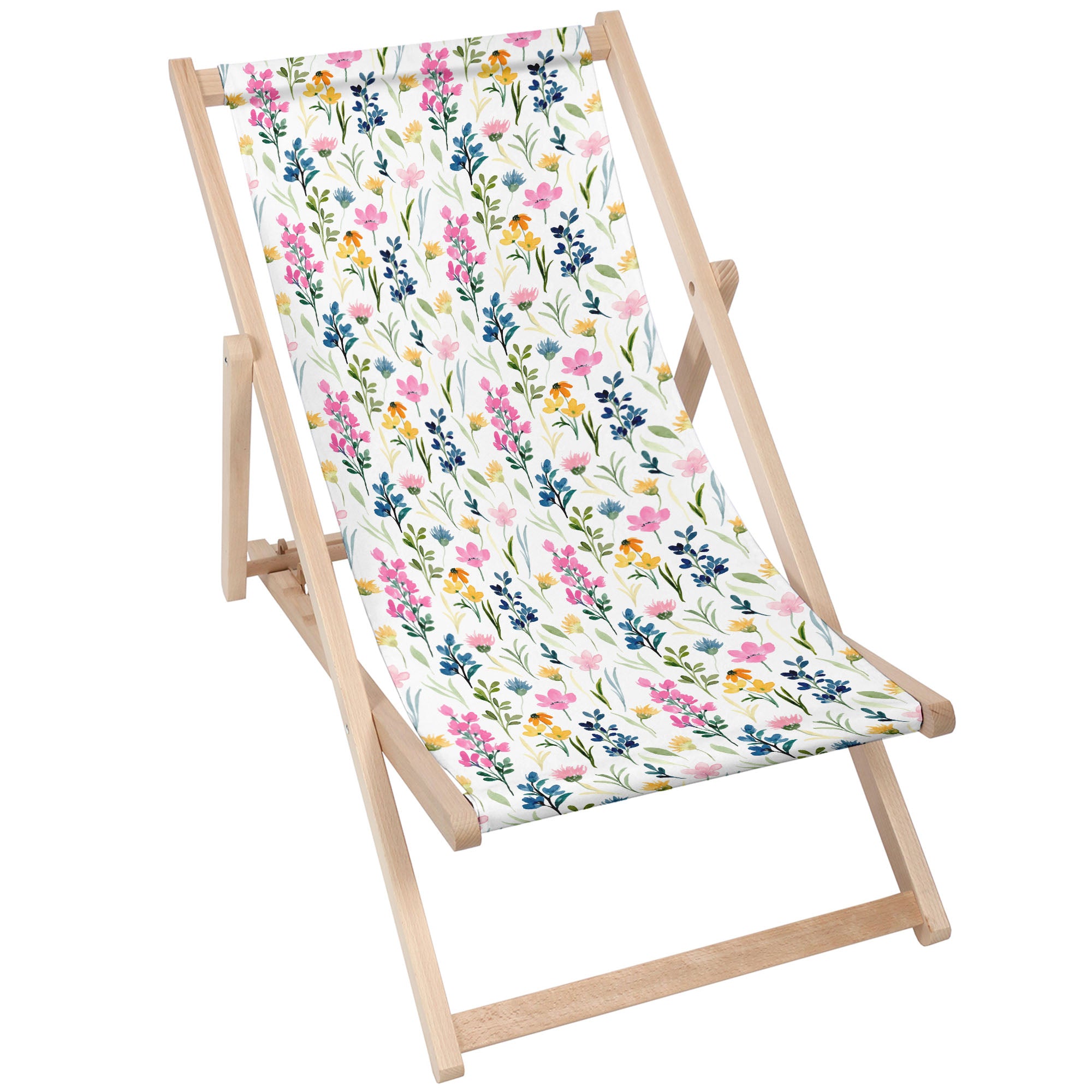 Holzliegestuhl Bunte Wildblumen