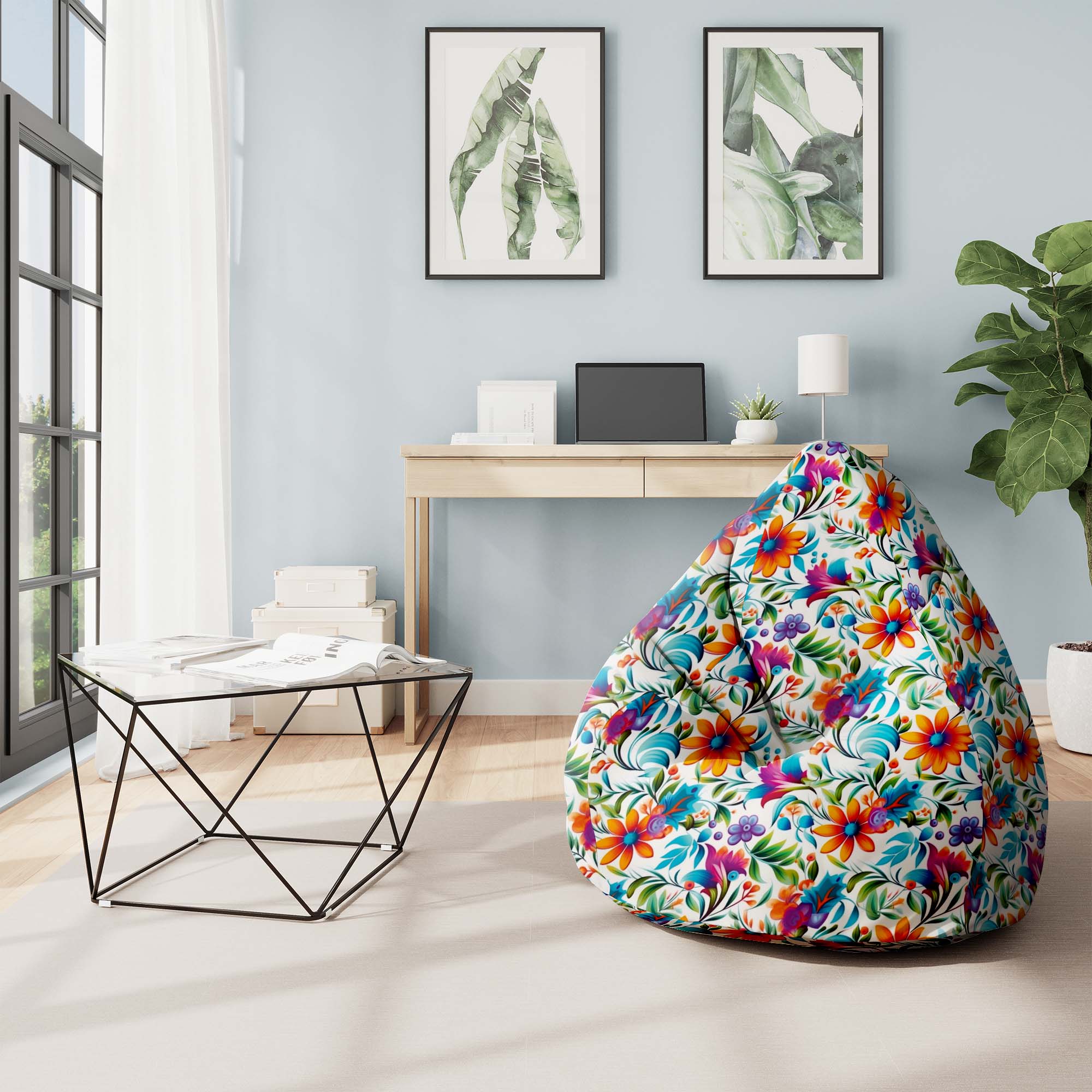 Sitzsack Pearshape Buntes Blumenmuster -S-Oxford
