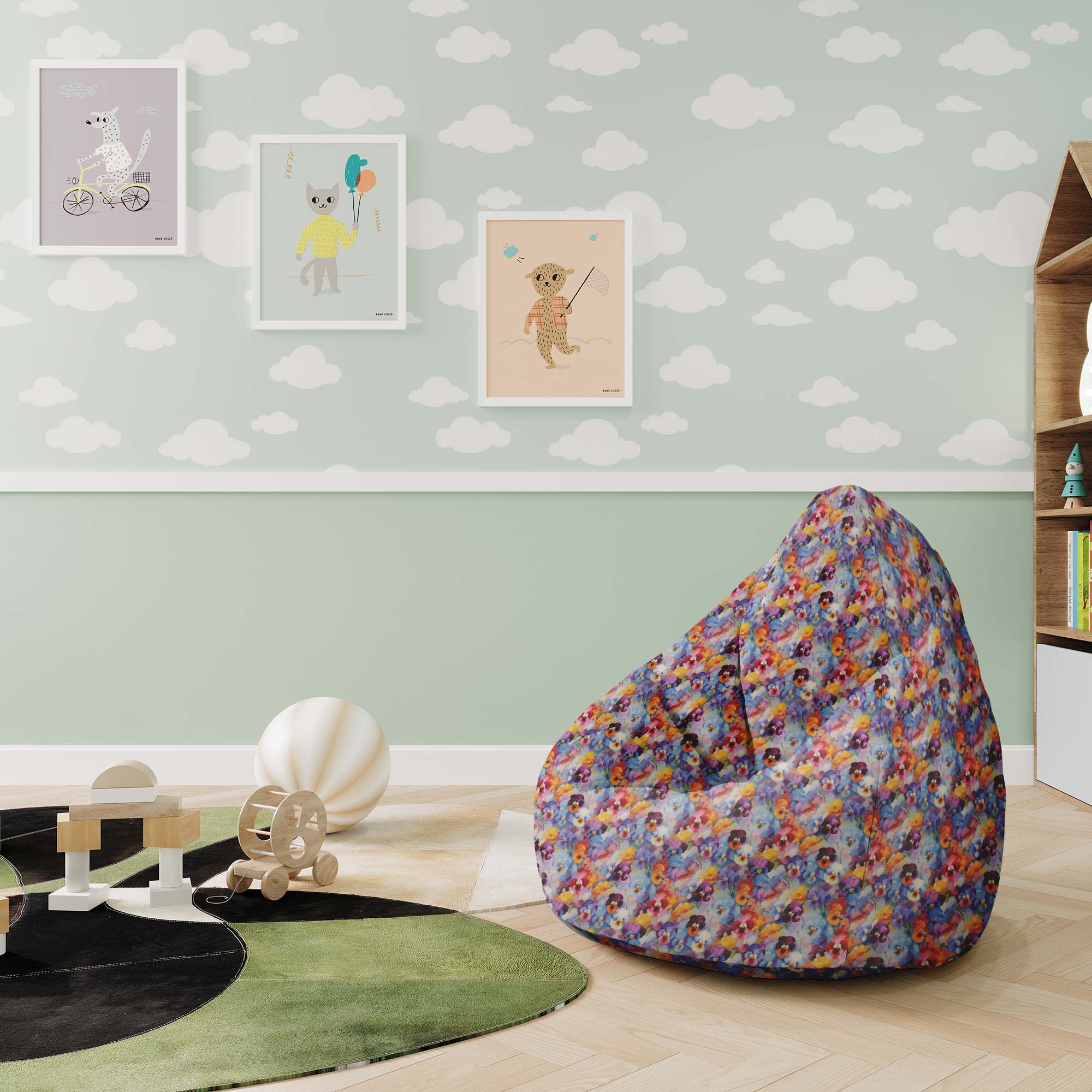 Puf Birnenform Buntes Blumenmuster