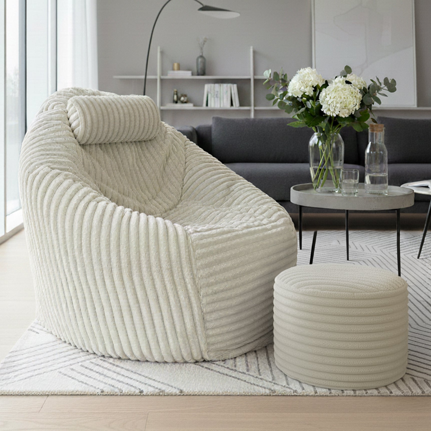 Paradise Sitzsack mit Fußhocker White Dove-M