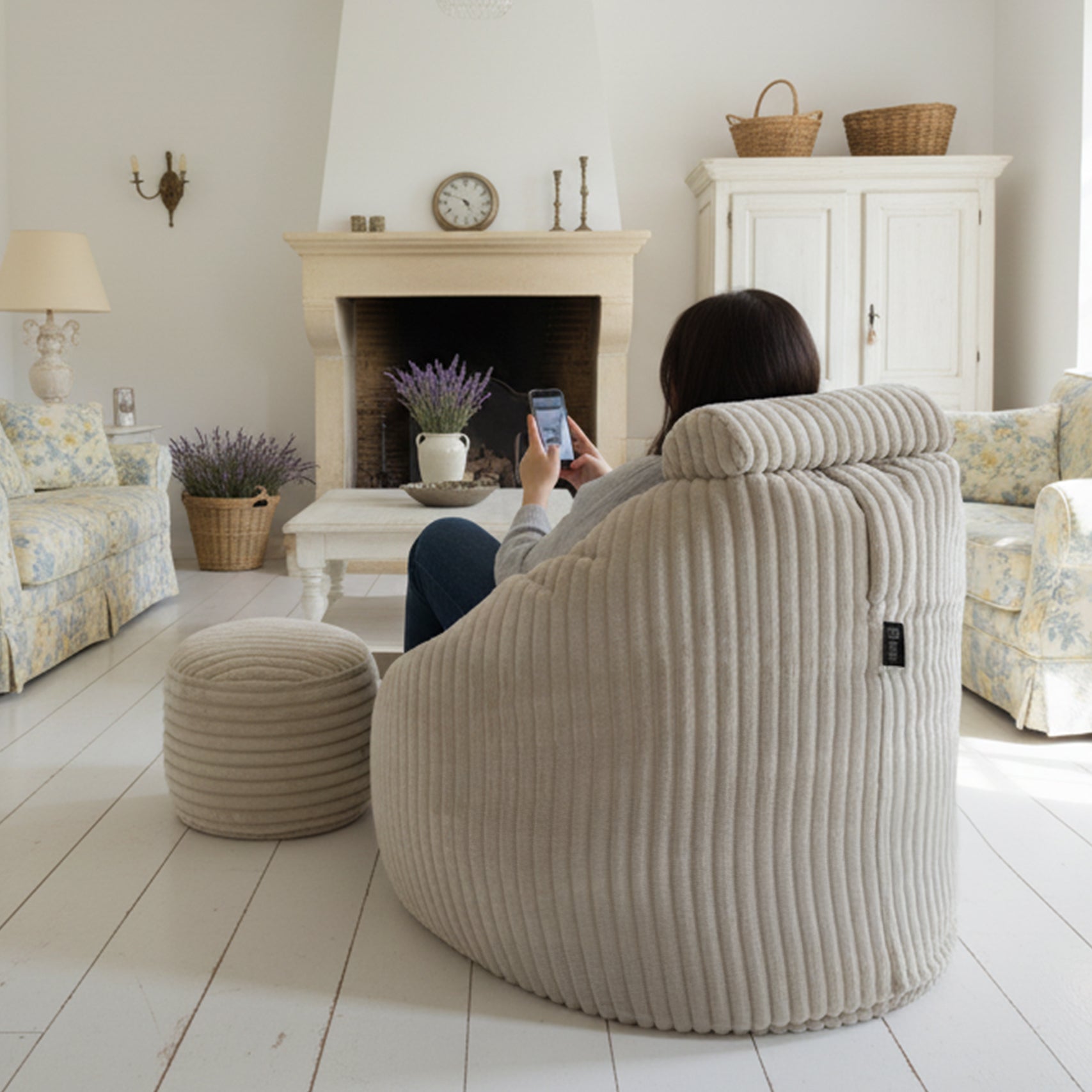Paradise Sitzsack mit Fußhocker White Dove-M