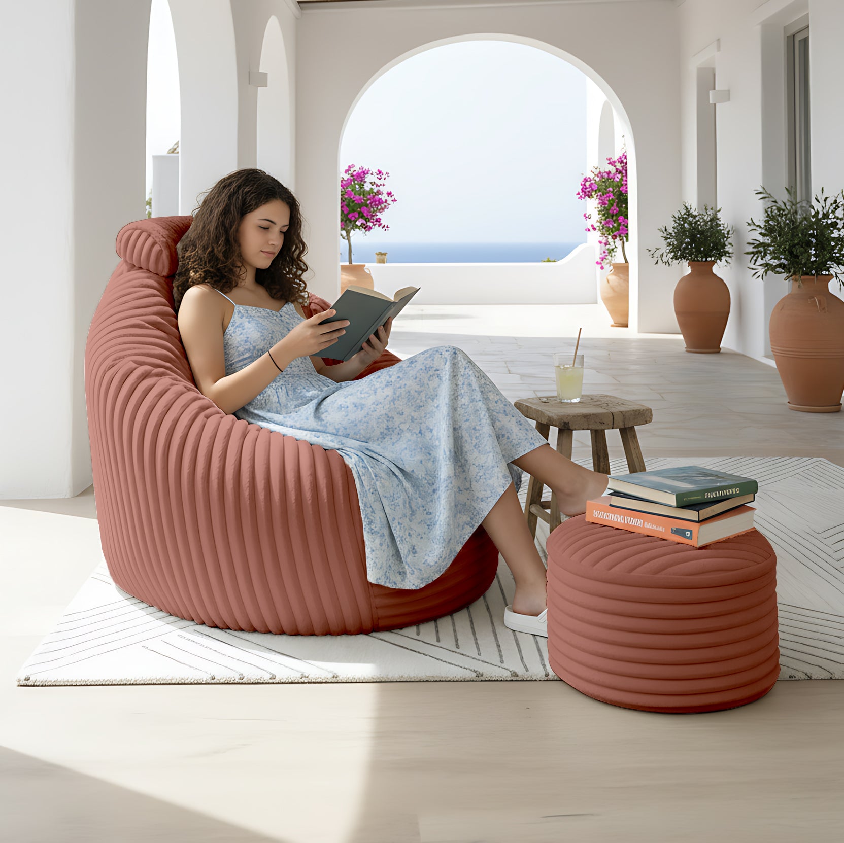 Paradise Sitzsack mit Fußhocker White Dove-M