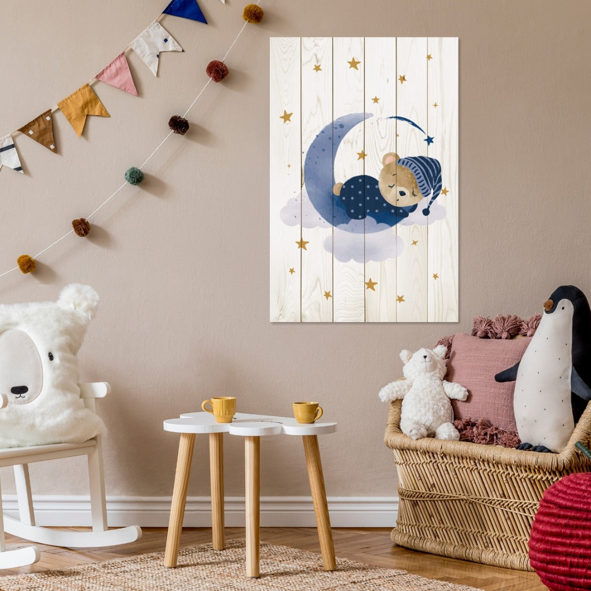 Obraz Wood Roztomilý spící medvěd-50x70 cm