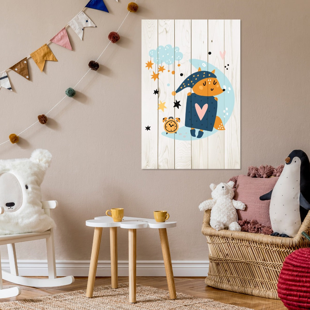 Bild Wood Niedlicher schlafender Fuchs-30x40 cm
