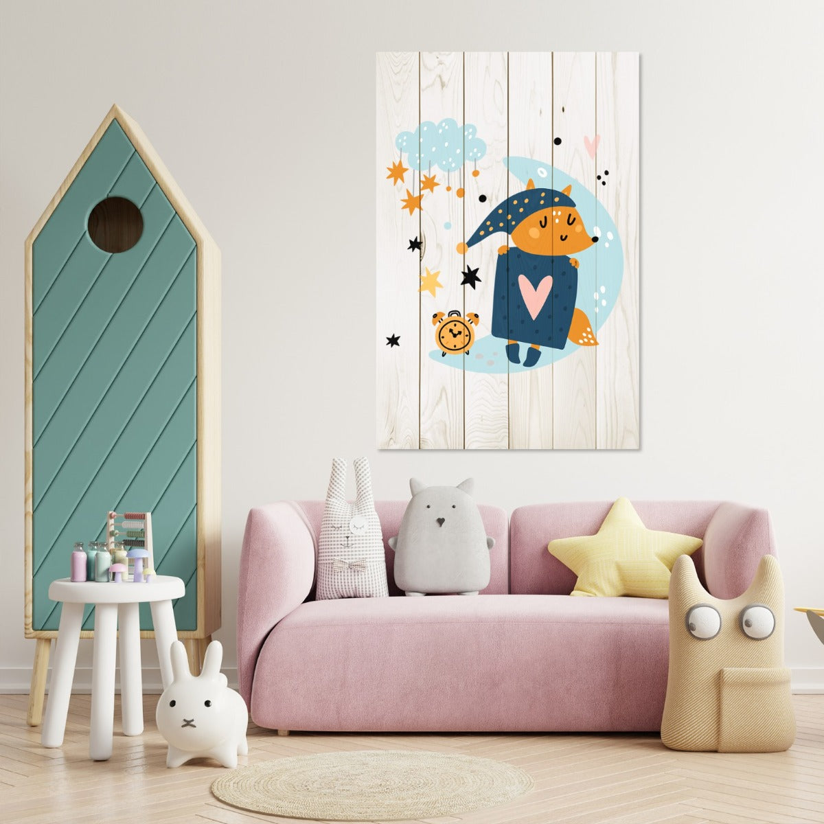 Bild Wood Niedlicher schlafender Fuchs-30x40 cm