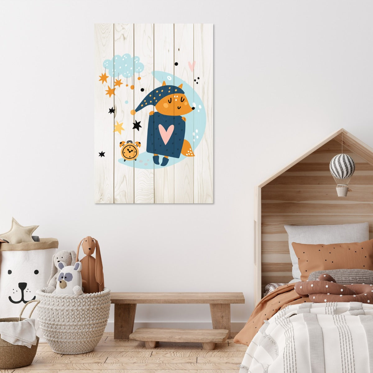 Bild Wood Niedlicher schlafender Fuchs-30x40 cm