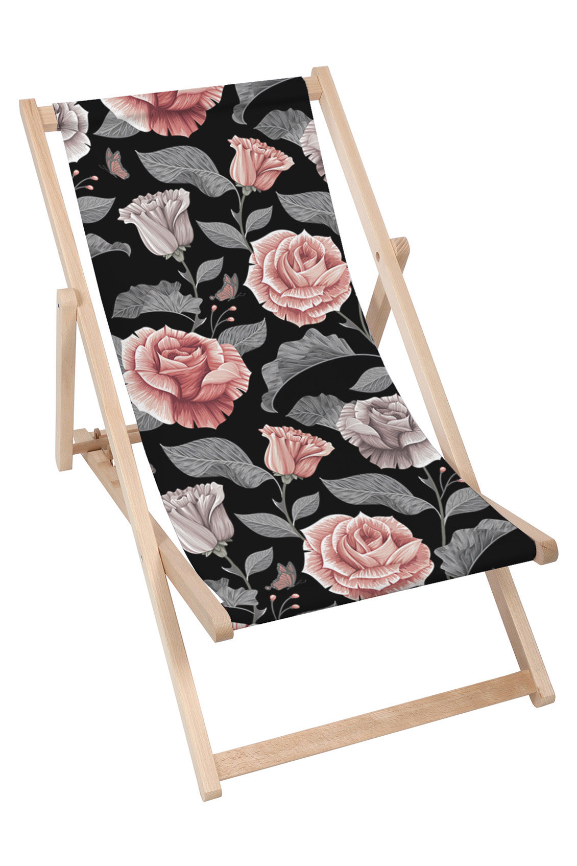 Holzliegestuhl Dunkles Vintage Blumenmuster