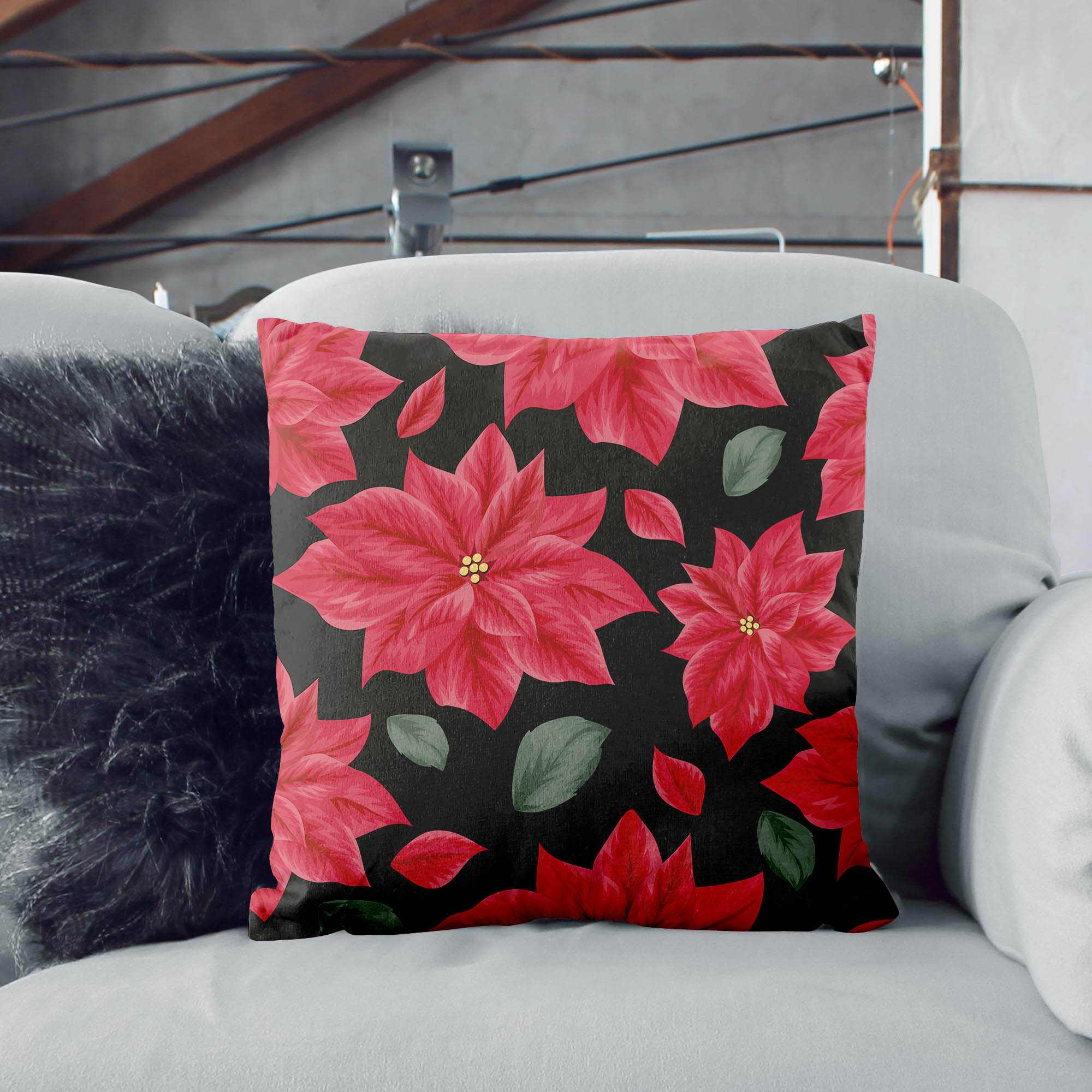 December and Poinsettia-Panama Pillow