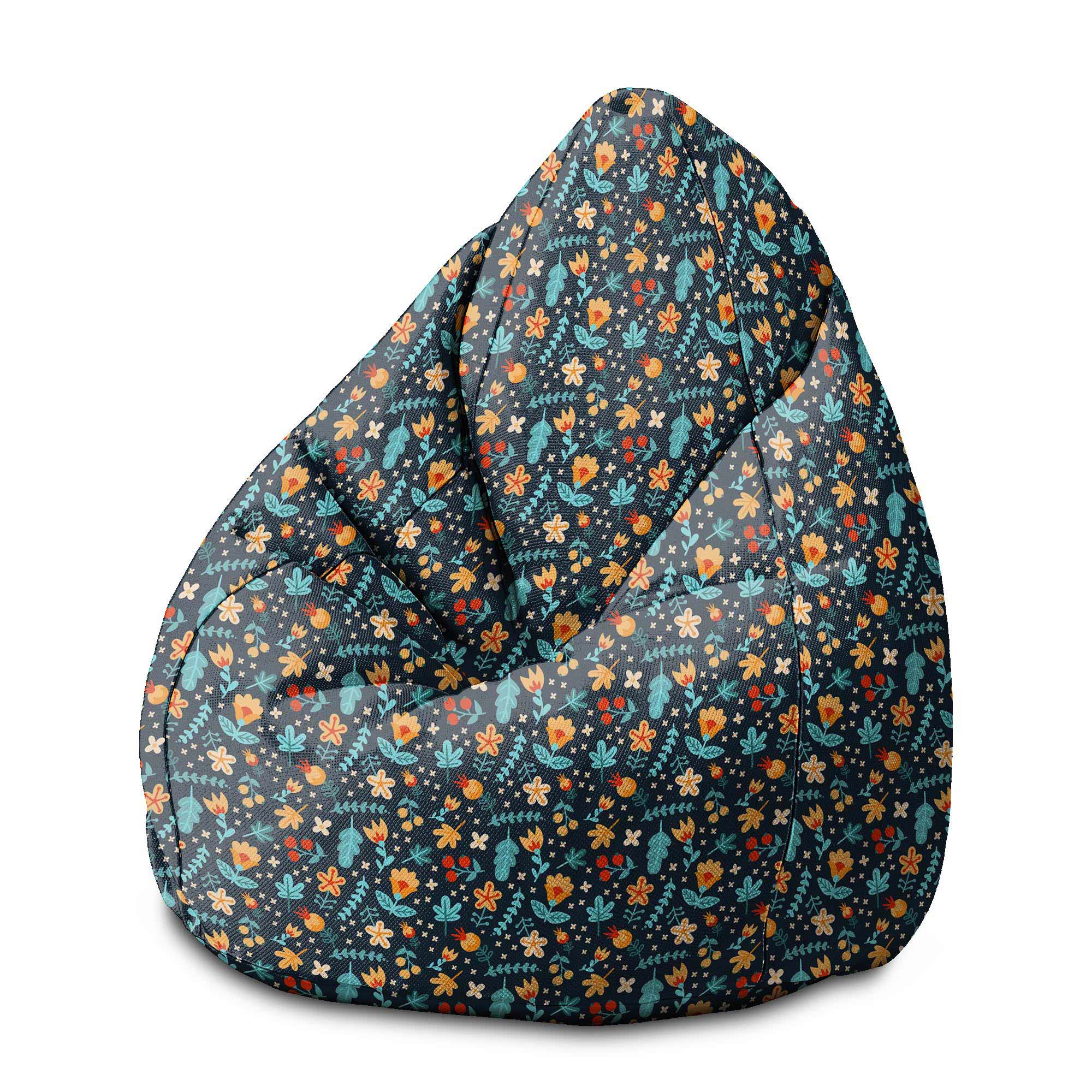 Puf Pearshape Scattered Flowers-S-Oxford
