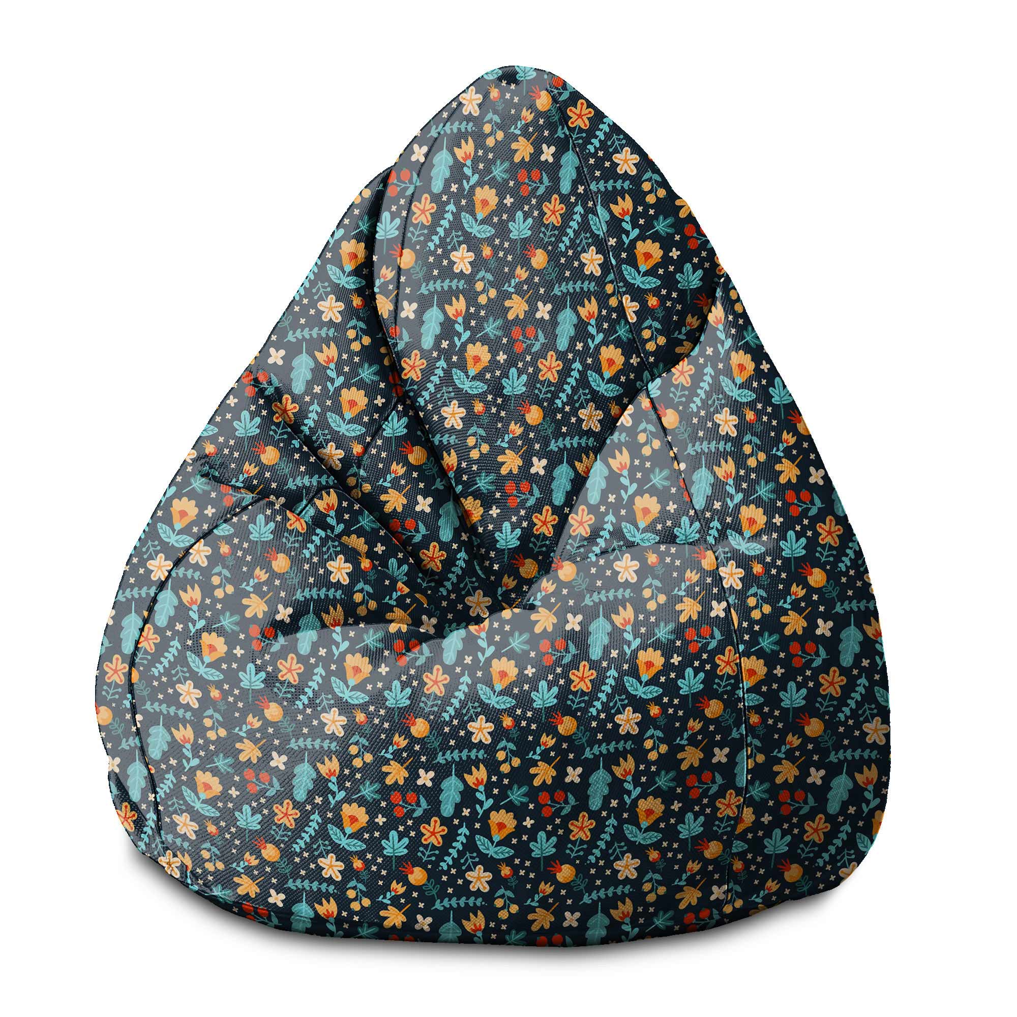 Puf Pearshape Scattered Flowers-M-Oxford
