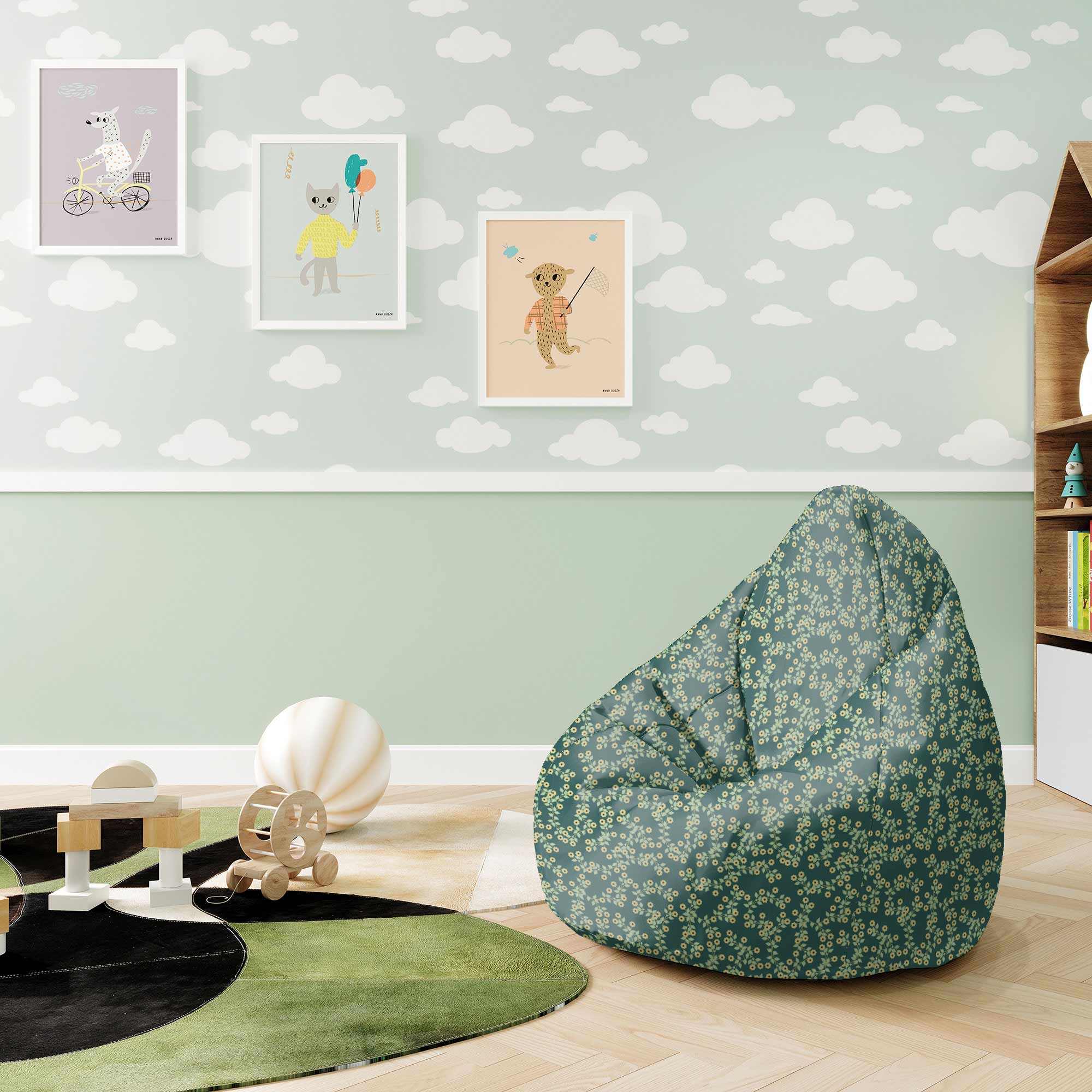 Sitzsack Birnenform Kleine Blumen-M-Samt