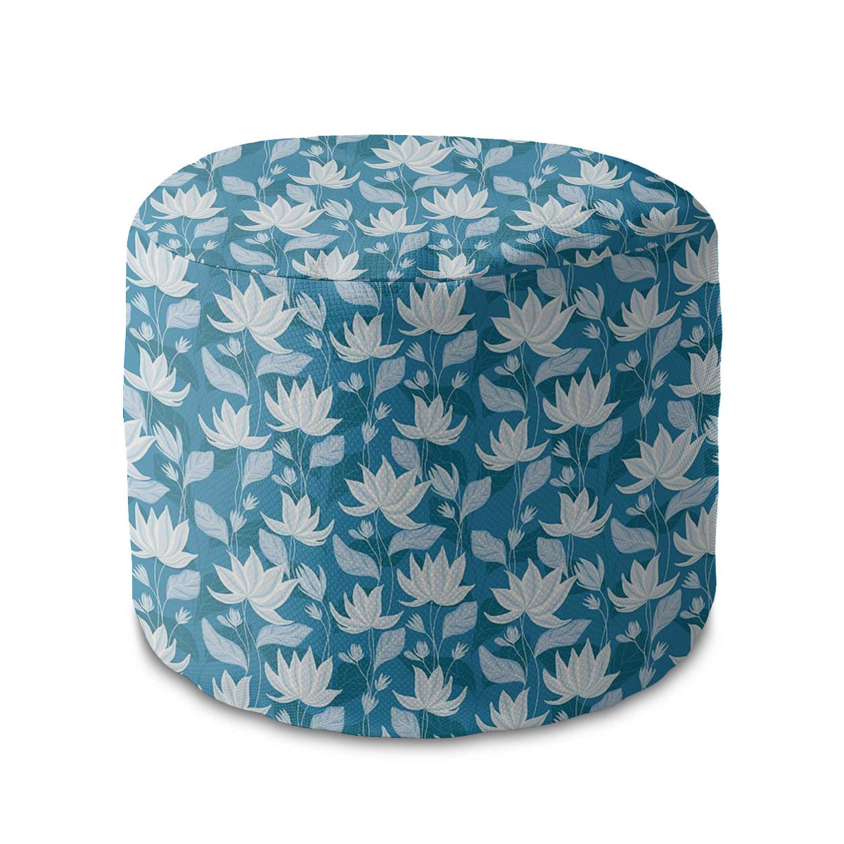 Runder Hocker Fußstütze Blue Water Lily-Samt