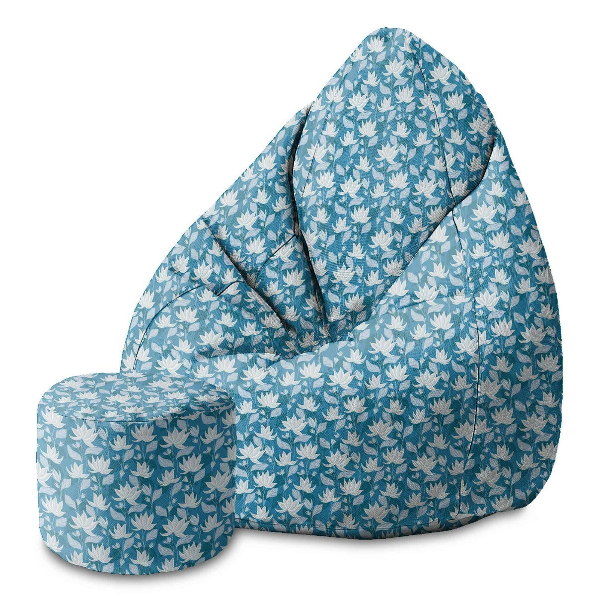 Runder Hocker Fußstütze Blue Water Lily-Samt