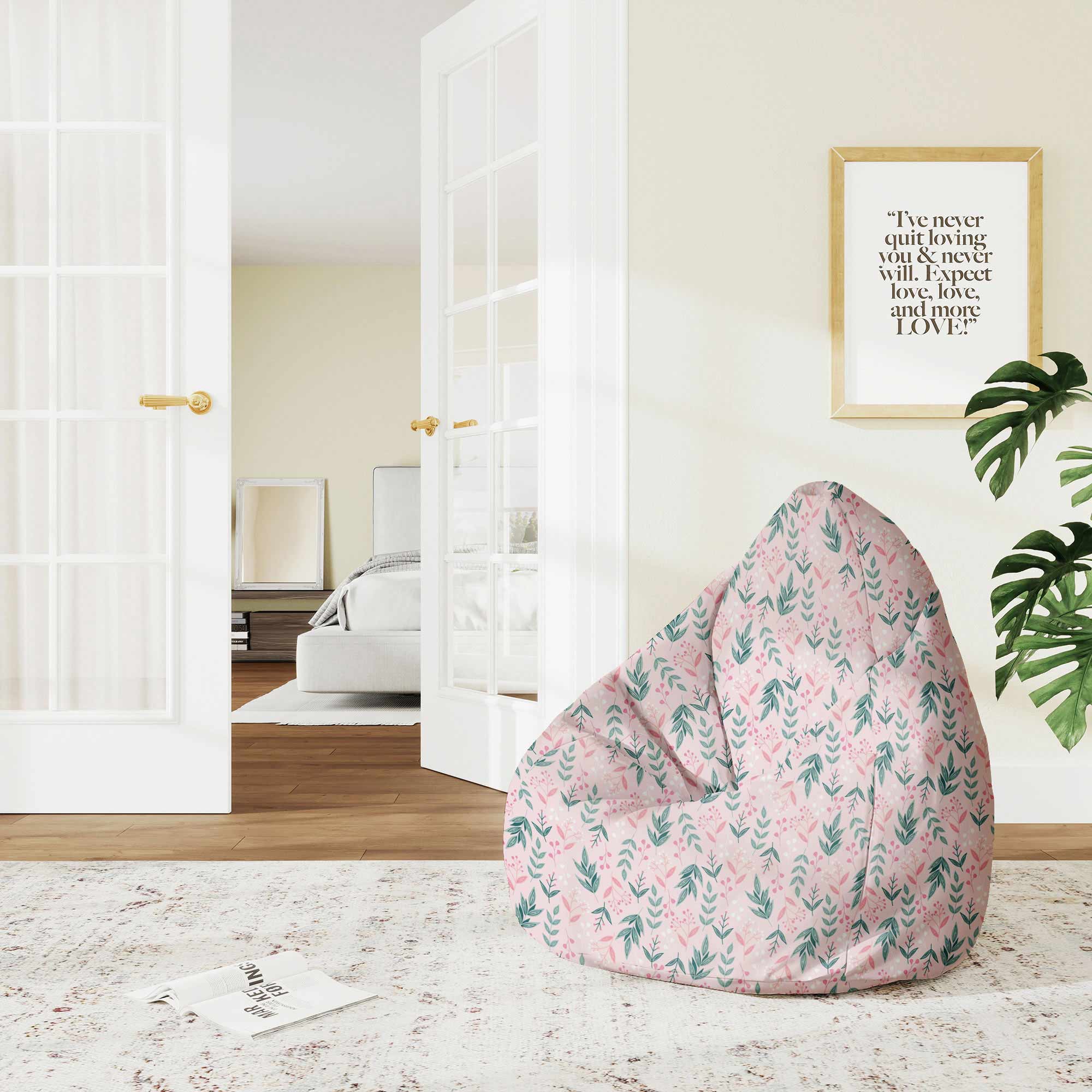 Pearshape Pouf Sweet Leaves Pattern-S-Oxford