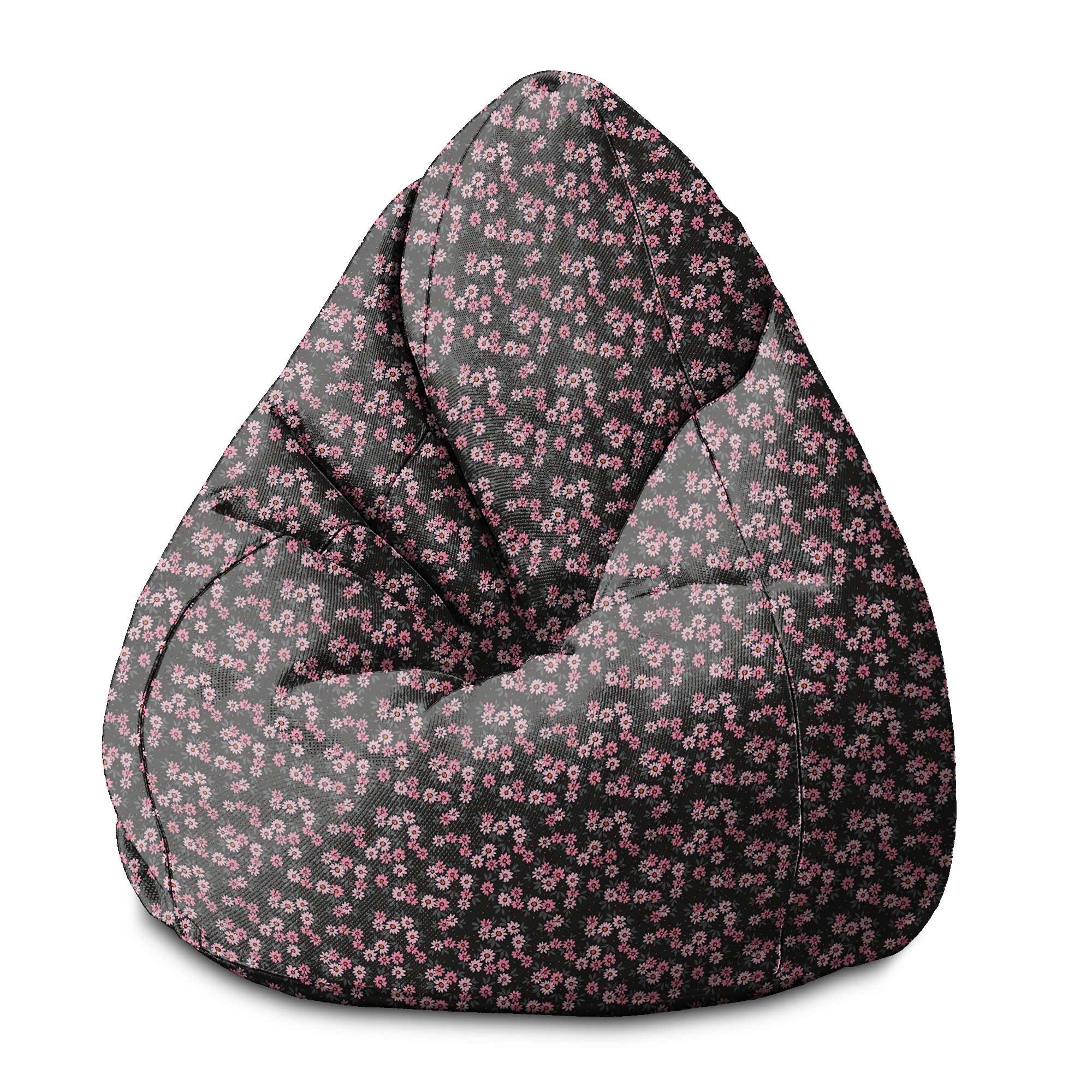 Puf Pearshape Pink Flowers Pattern-M-Oxford