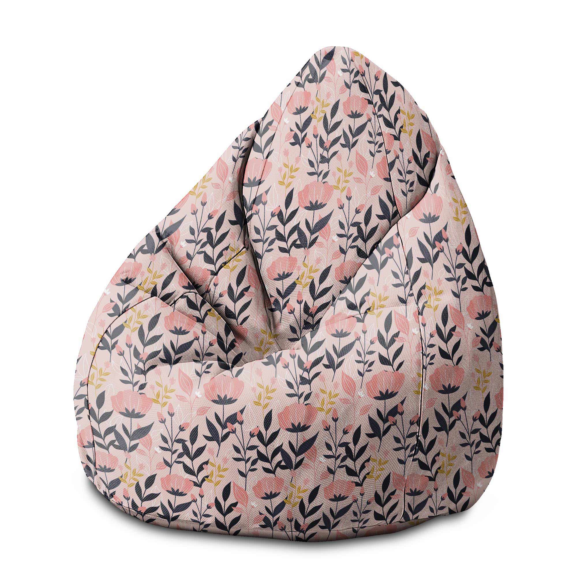 Puf Birnenform Pink und Marineblau Blumen-S-Samt