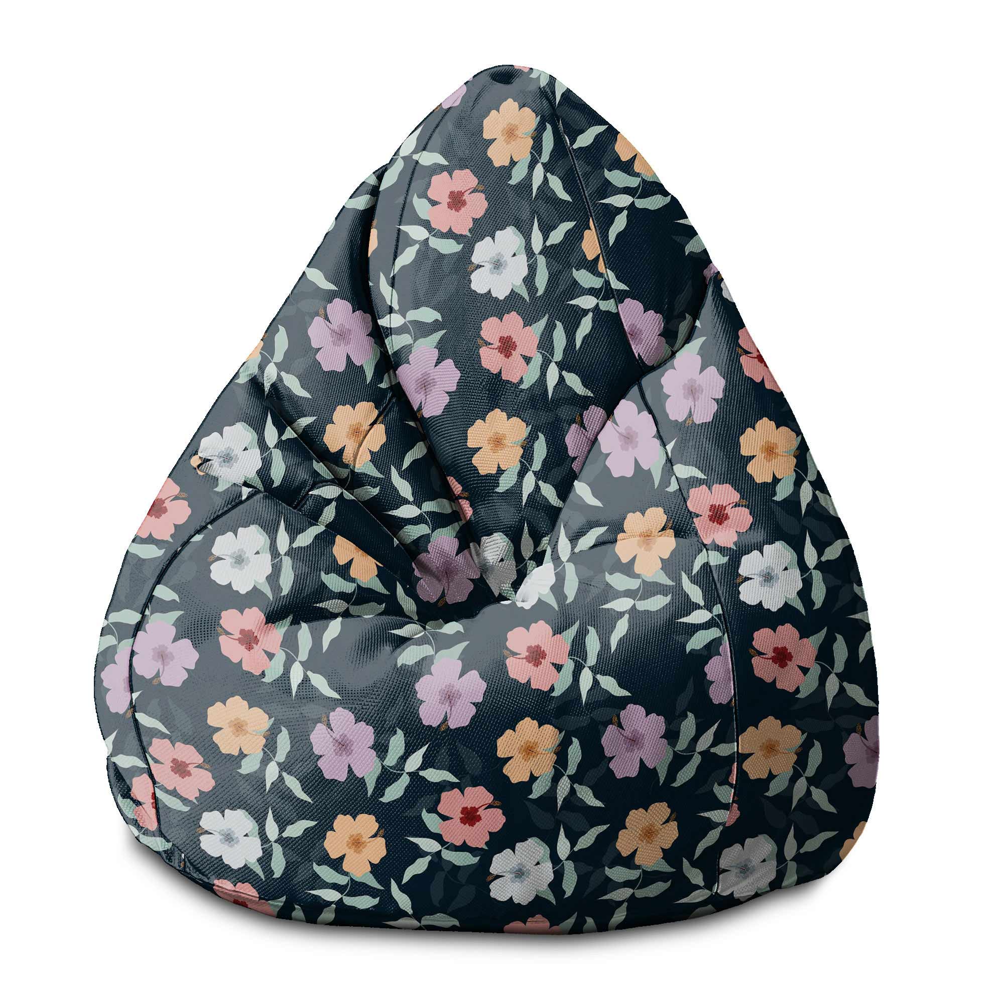Puf Pearshape Jednoduché květiny na námořnické modré S-Oxford