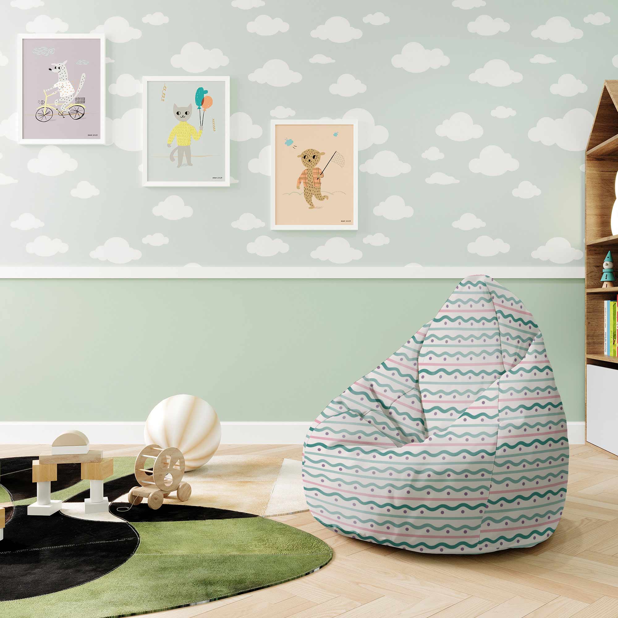 Puf Pearshape Čiary a bodky-S-Oxford