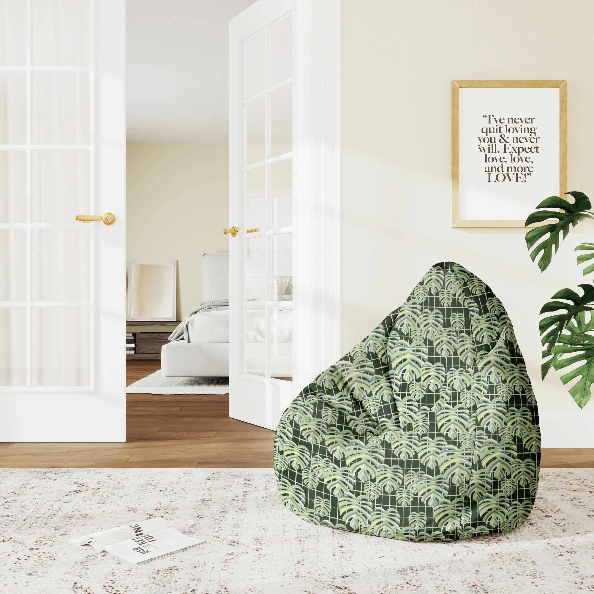 Puf Birnenform Monstera Blätter Gitter