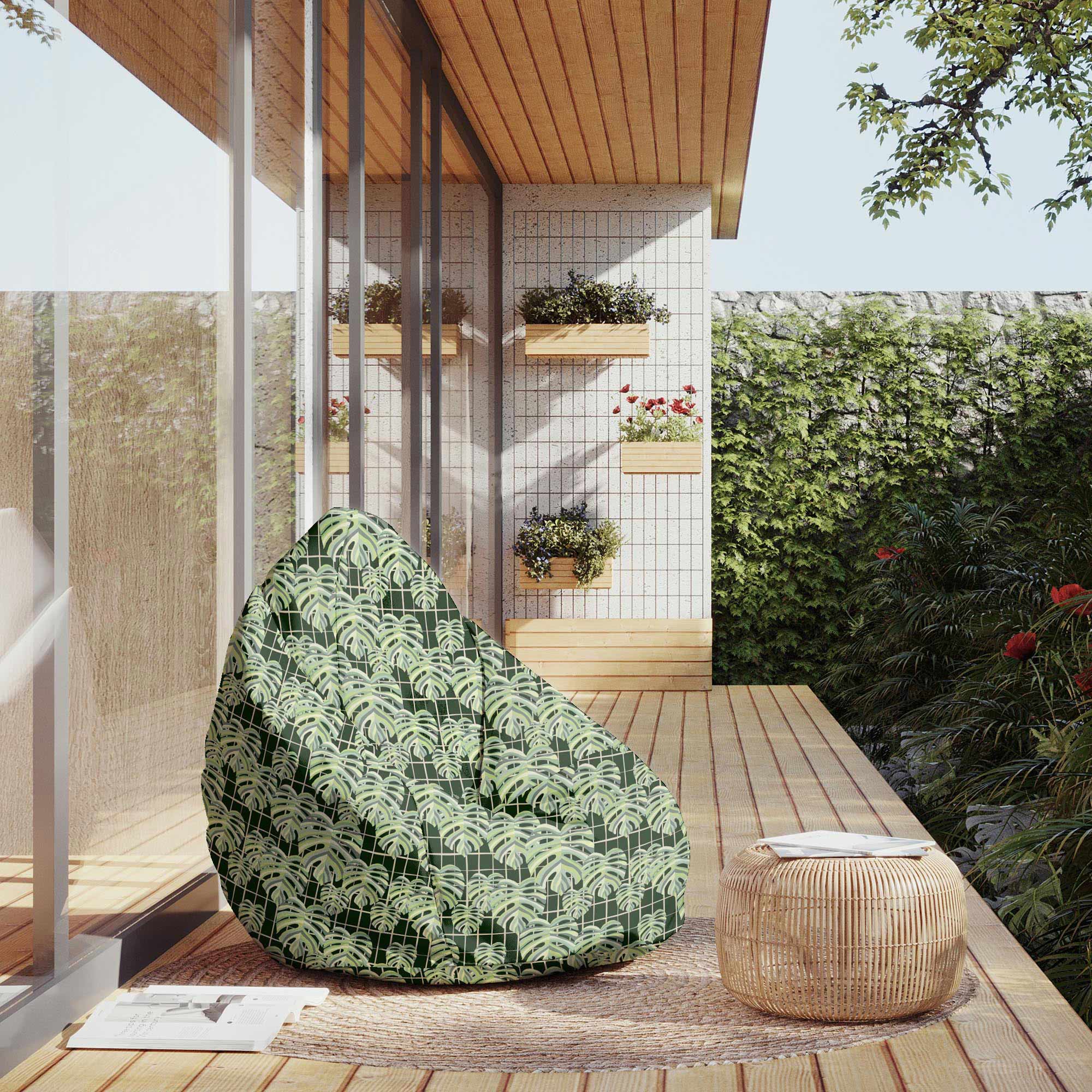 Puf Birnenform Monstera Blätter Gitter-S-Samt