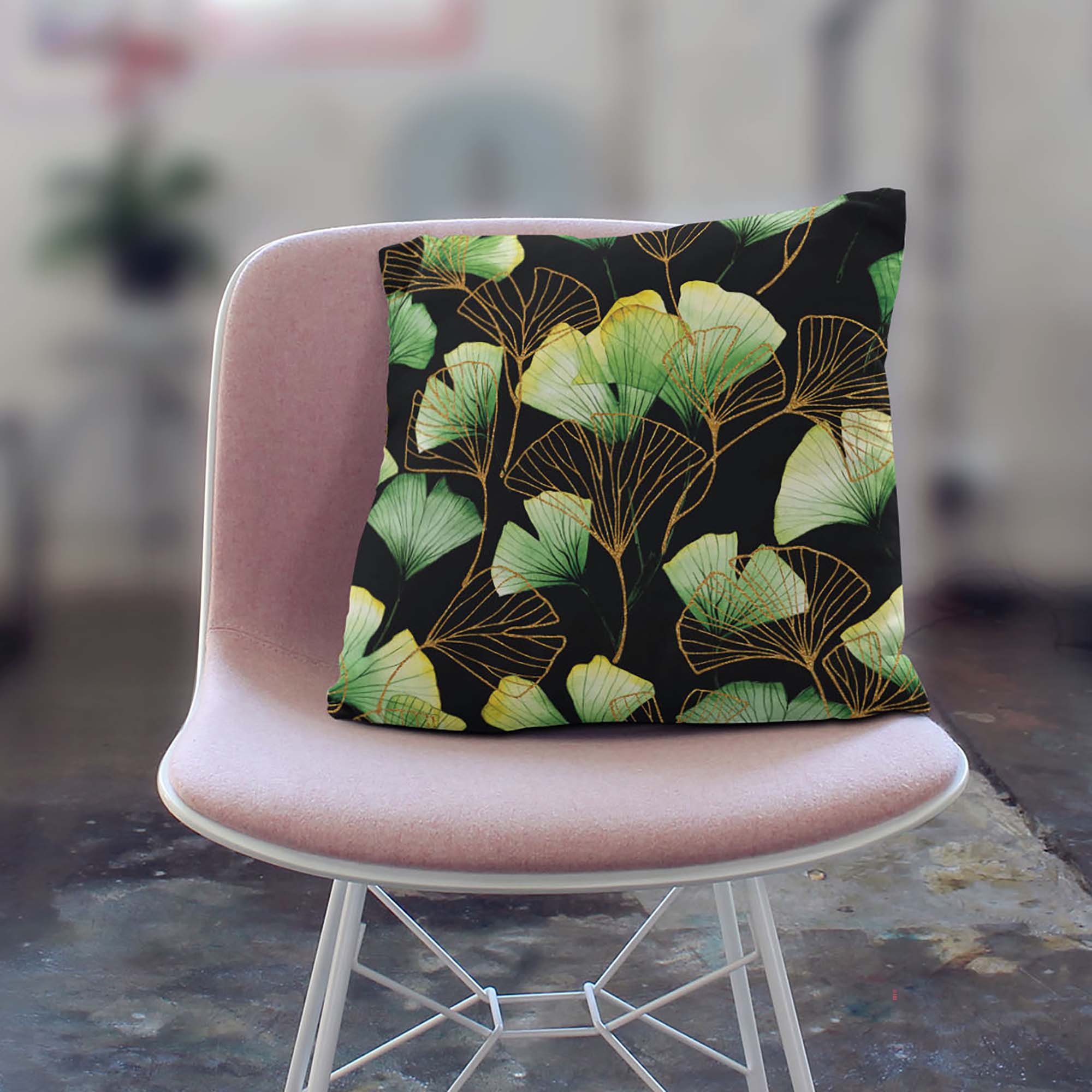 Green Ginkgo Leaf Pillow-Velvet