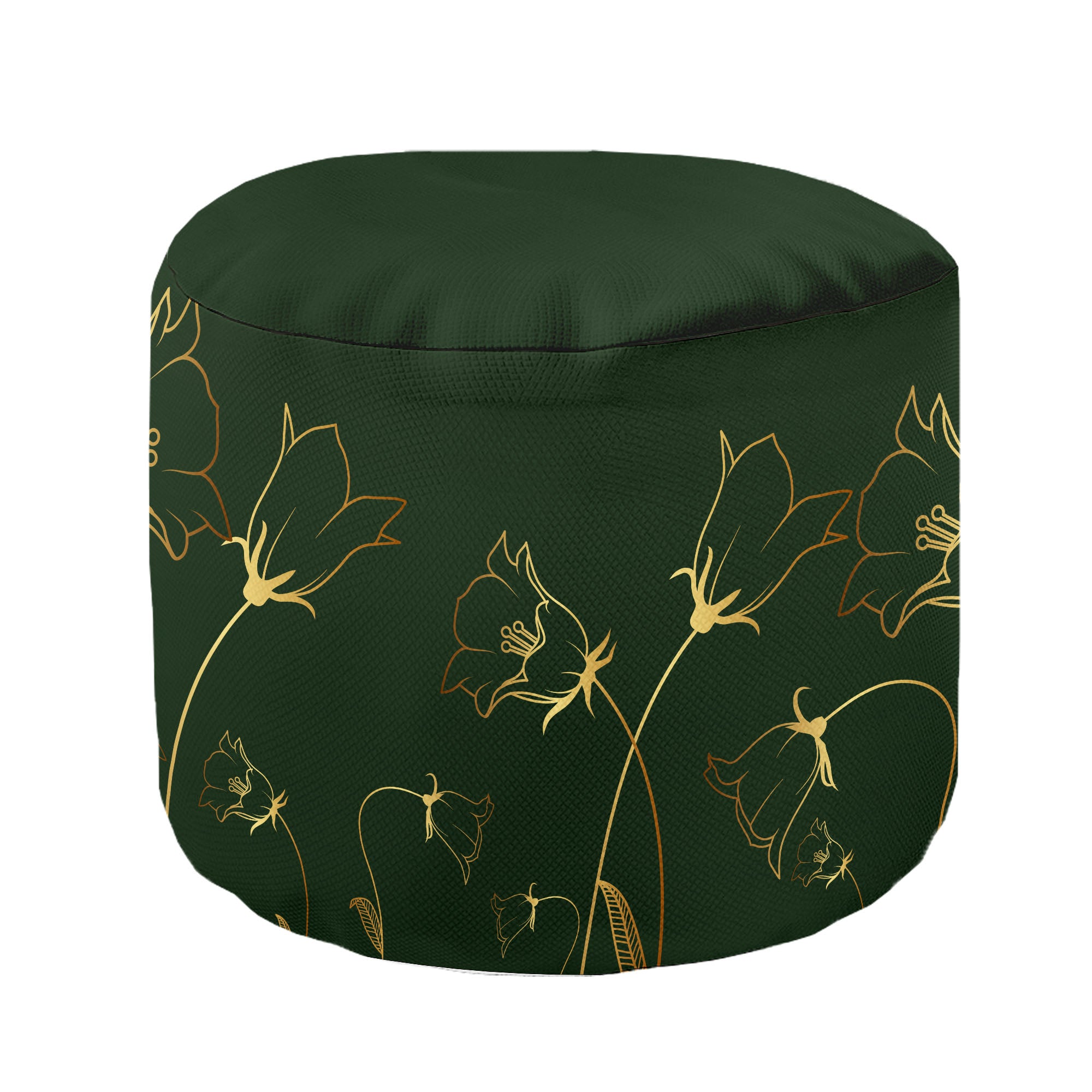 Round Pouf Footstool Engraving Botanical Pattern