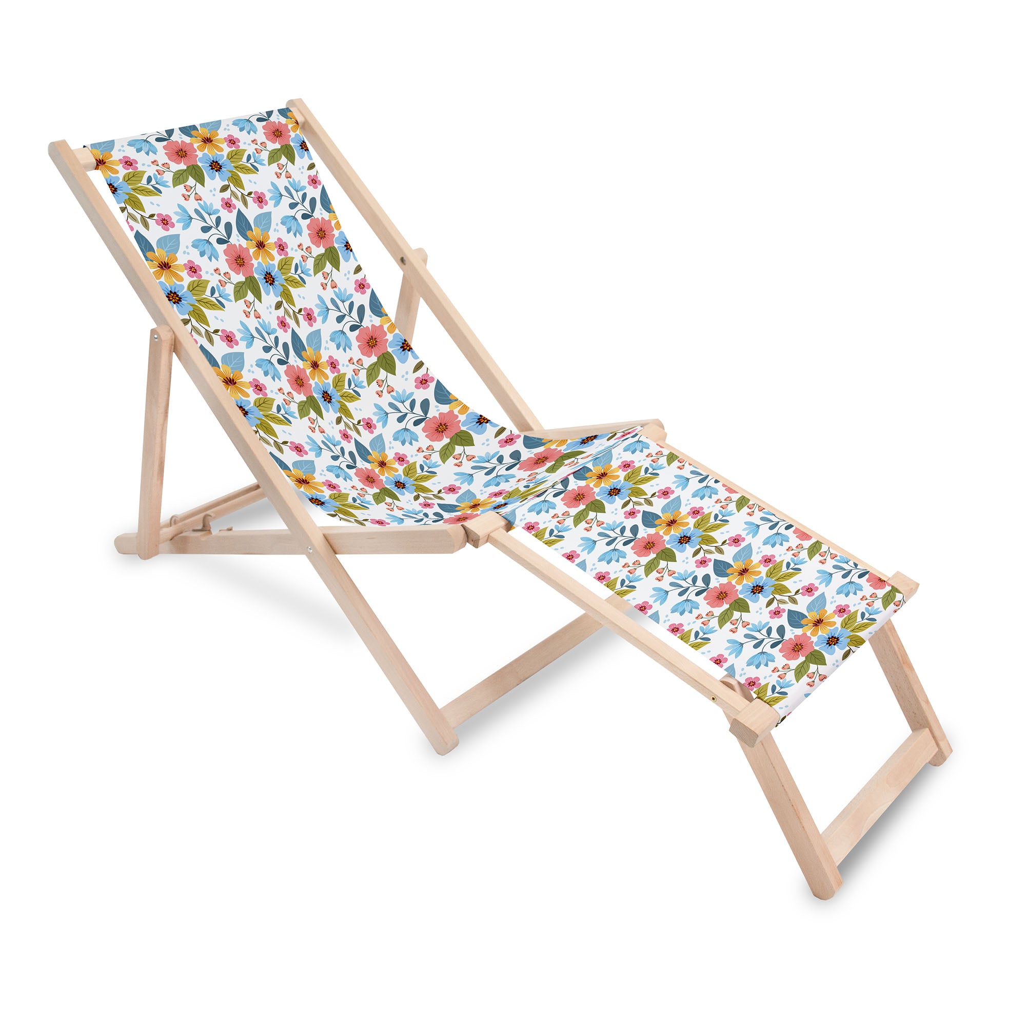 Wooden Deck Chair with Footrest Floral Fantasy