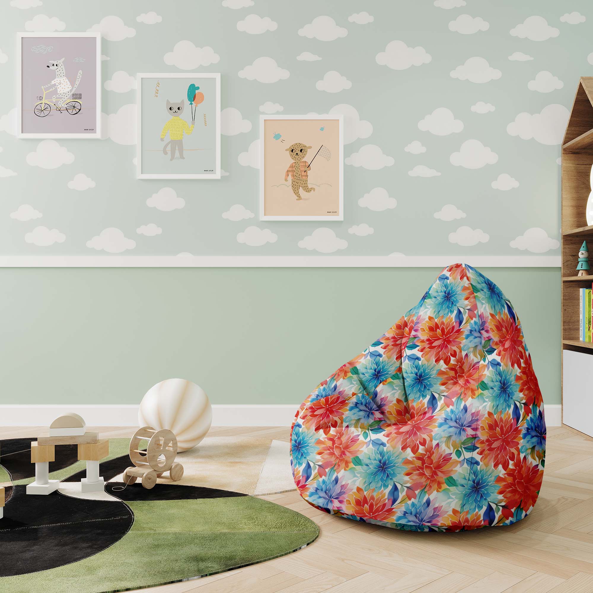 Pearshape Pouf Floral Background-M-Oxford