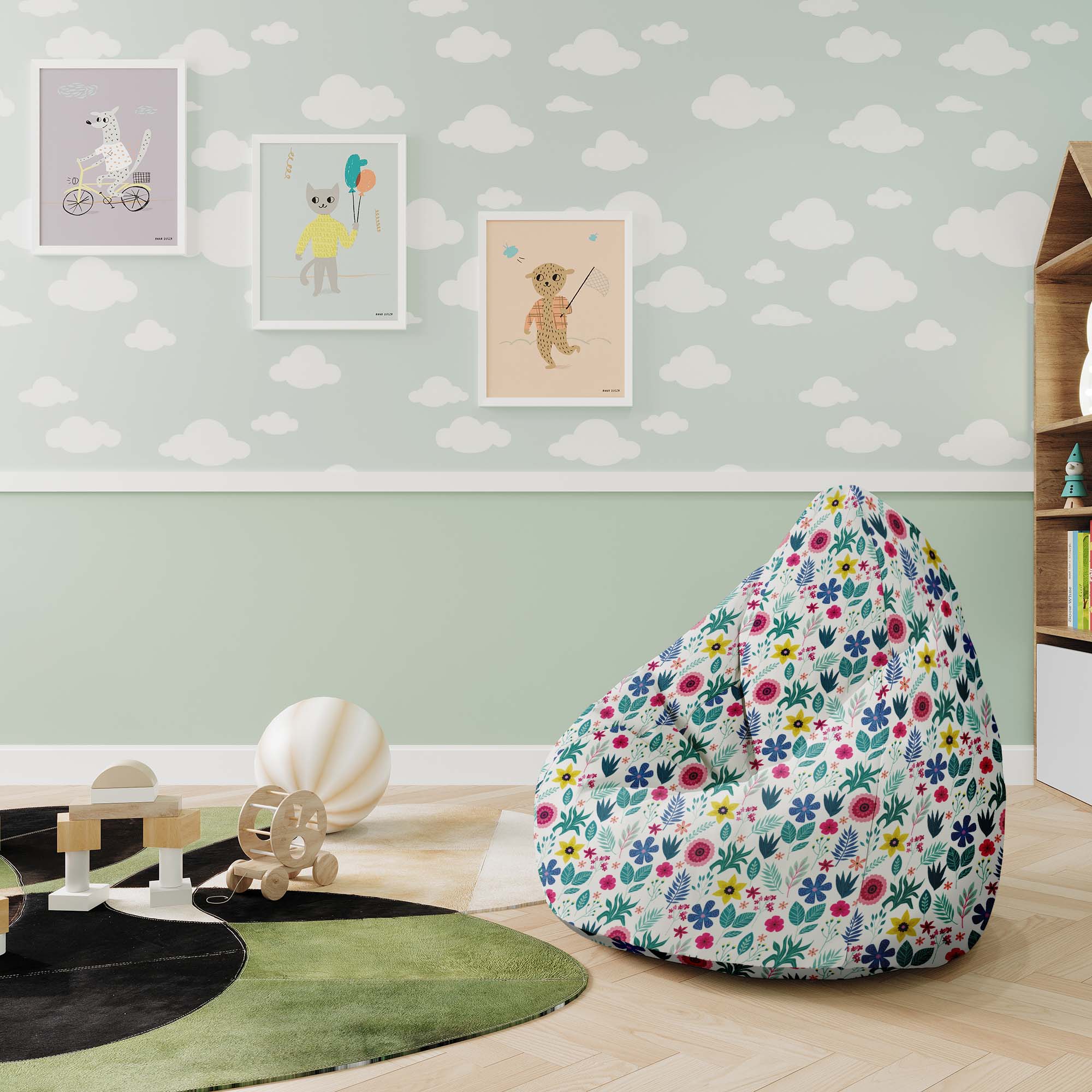 Puf Birnenform Blumige Eleganz