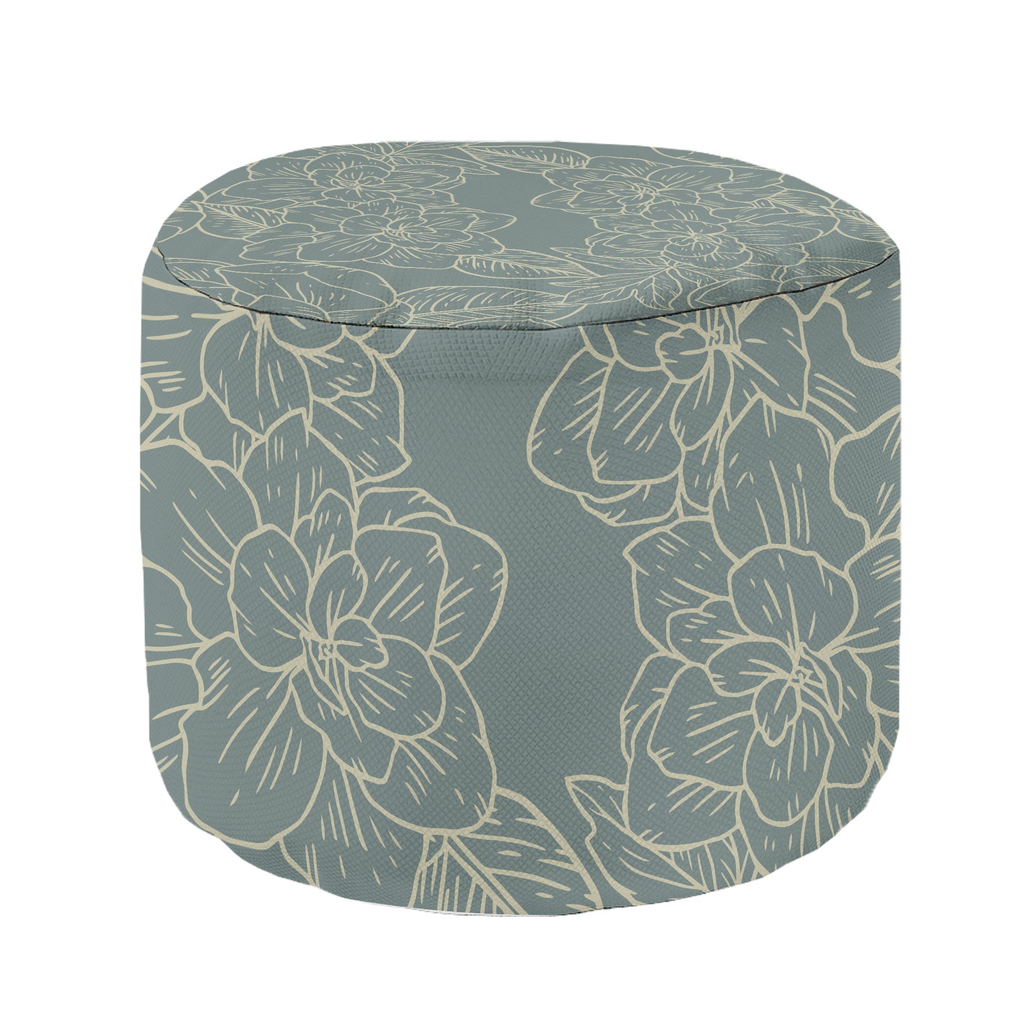 Round Pouf Footstool Floral Elegant