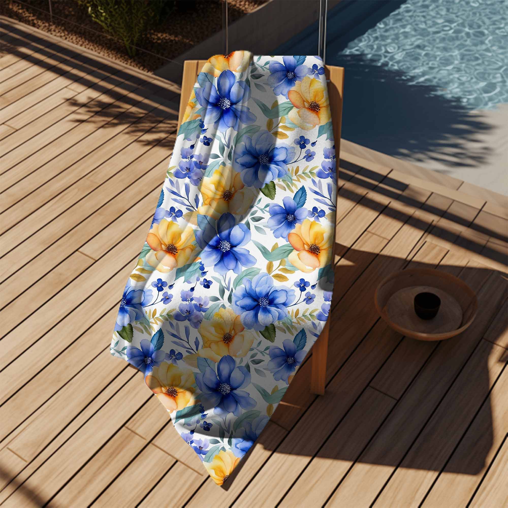 Handtuch Gelb-blaue Blumen